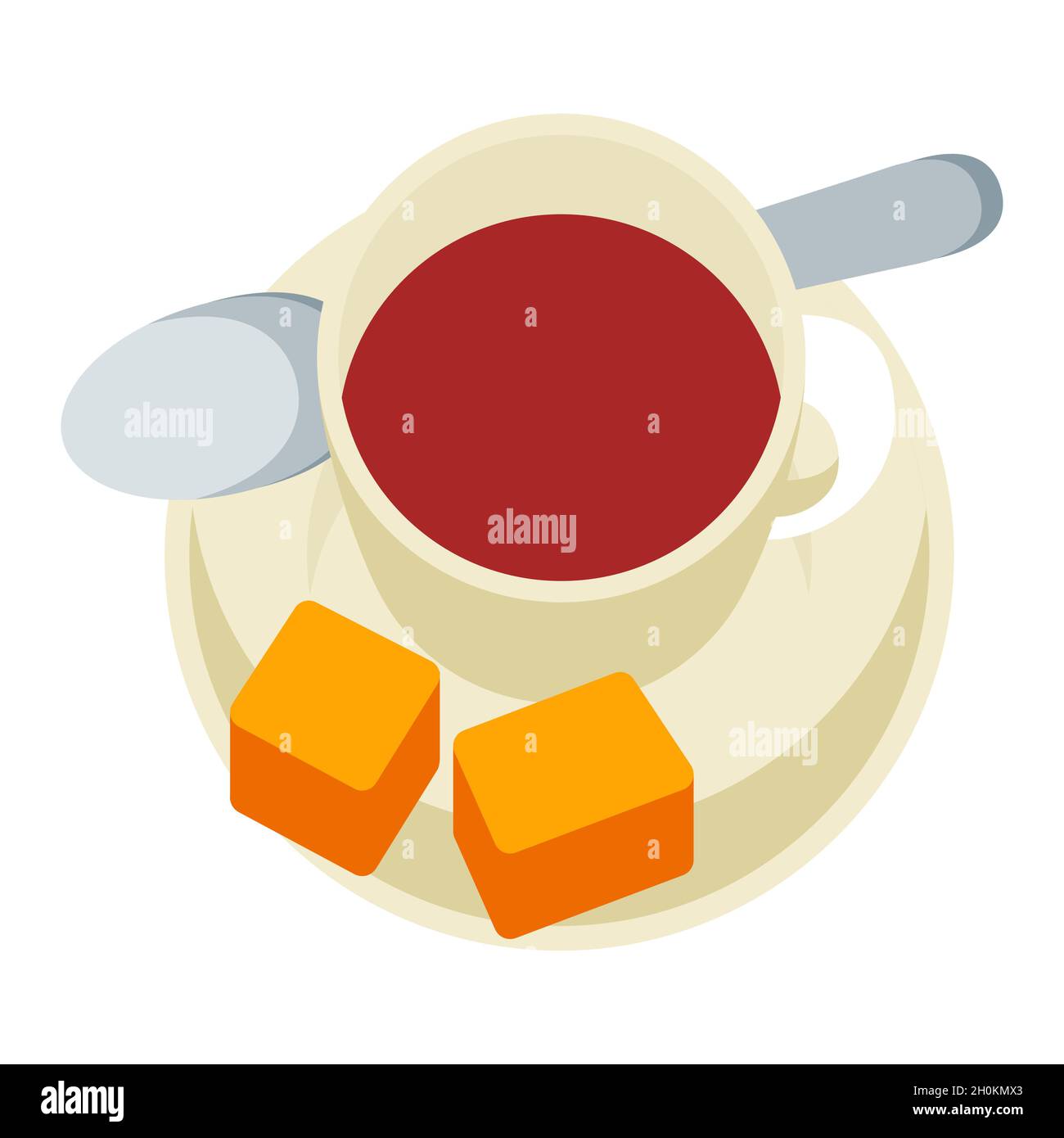 Abbildung einer Tasse Kaffee mit Zucker. Frühstücksikone. Speiseangebot für Speisekarten in Restaurants und Geschäften. Stock Vektor