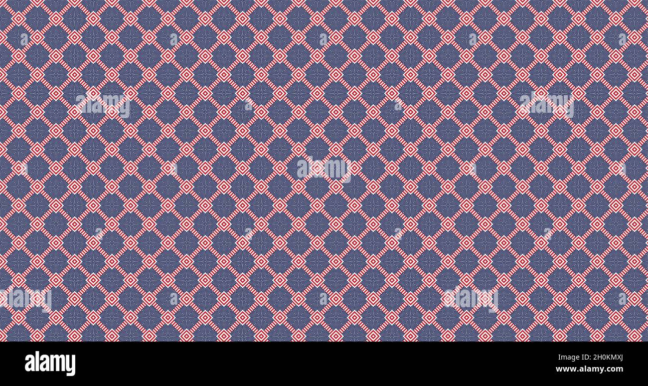 Geometrisches Muster im Retro-Stil. Cute vintage abstrakte Mode Hintergrund-Design für Dekoration, Tapete, Geschenkpapier. Blau rot weiß Quadrat wiederholt Mo Stockfoto