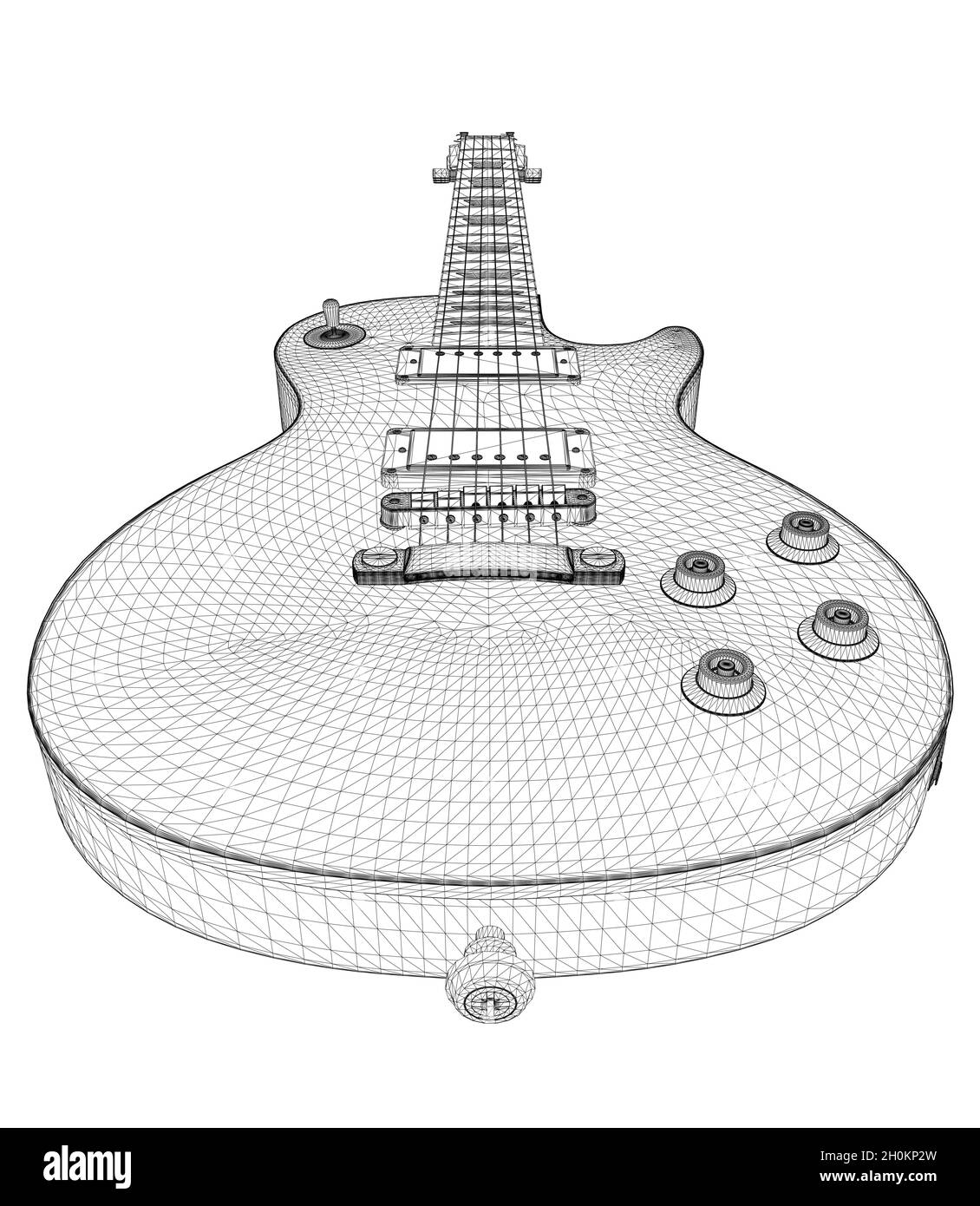E-Gitarre Drahtmodell aus schwarzen Linien isoliert auf weißem Hintergrund. 3D. Vektorgrafik. Stock Vektor
