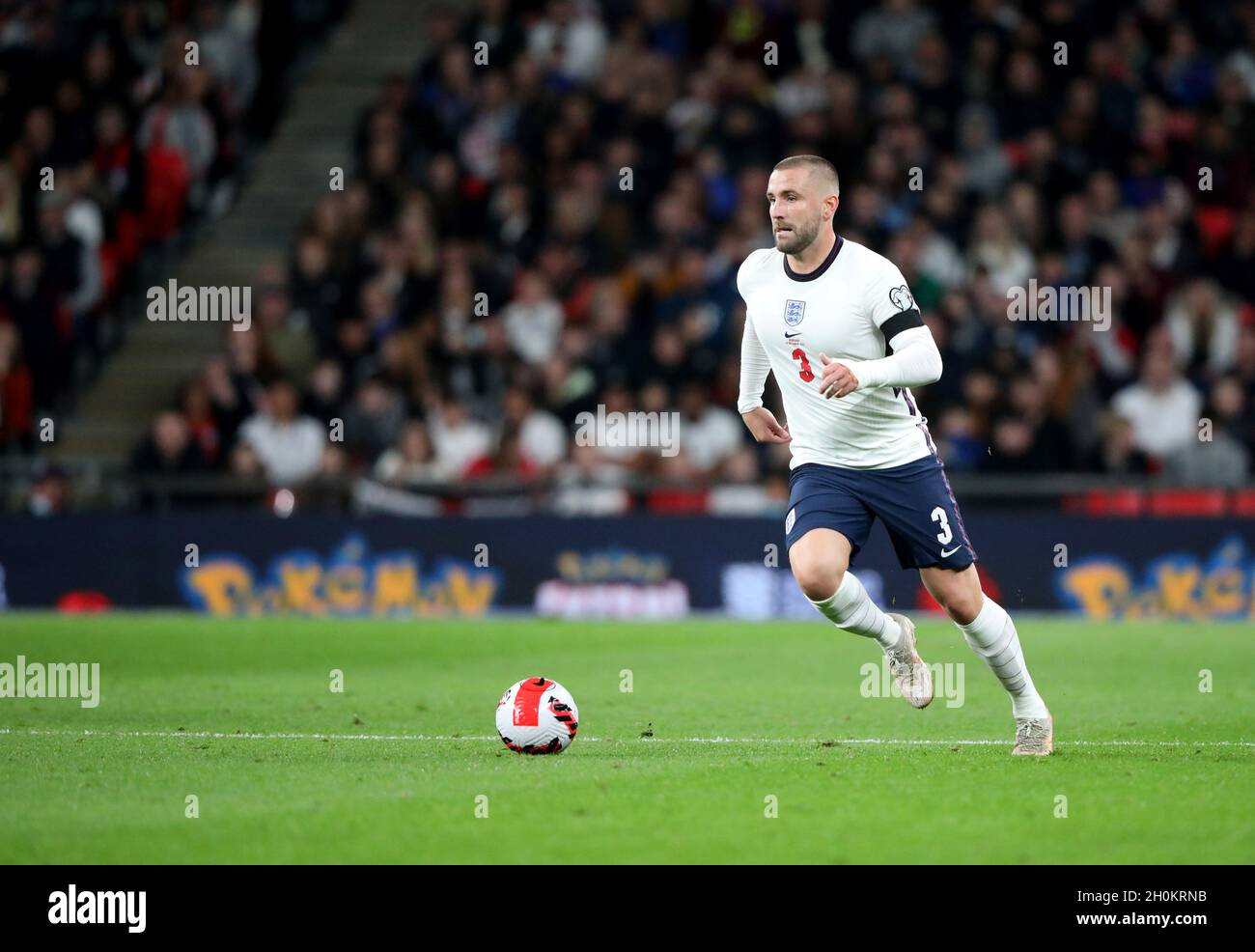 London, Großbritannien. Oktober 2021. Luke Shaw (England) beim Qualifier der Weltmeisterschaft England gegen Ungarn im Wembley Stadium, London, Großbritannien, am 12. Oktober 2021. Kredit: Paul Marriott/Alamy Live Nachrichten Stockfoto