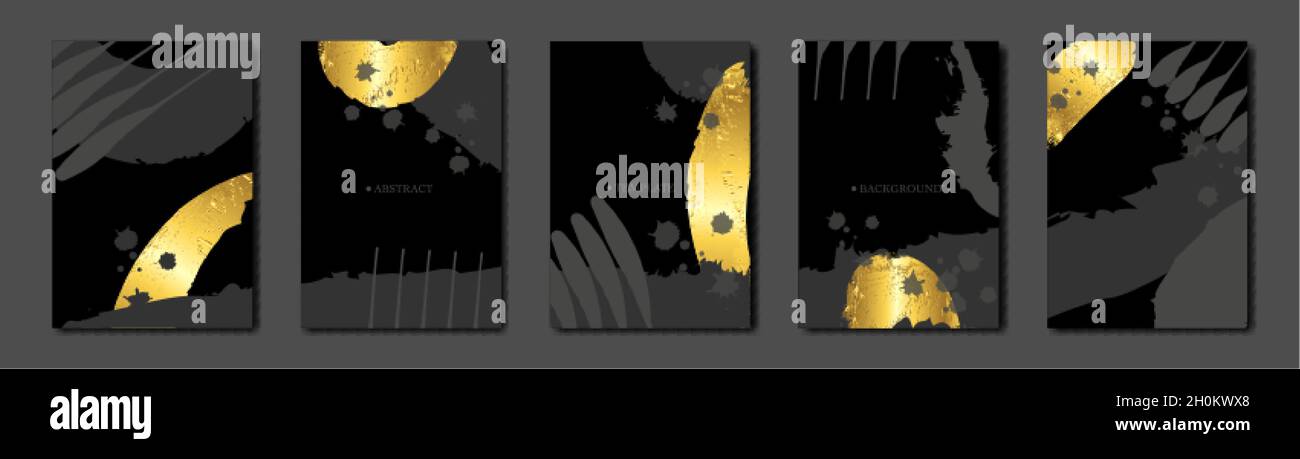 Schwarz-Gold-Design-Vorlagen für Broschüren, Flyer, mobile Technologien, Anwendungen, Online-Services, Typografische Embleme, Logo, Banner Stock Vektor