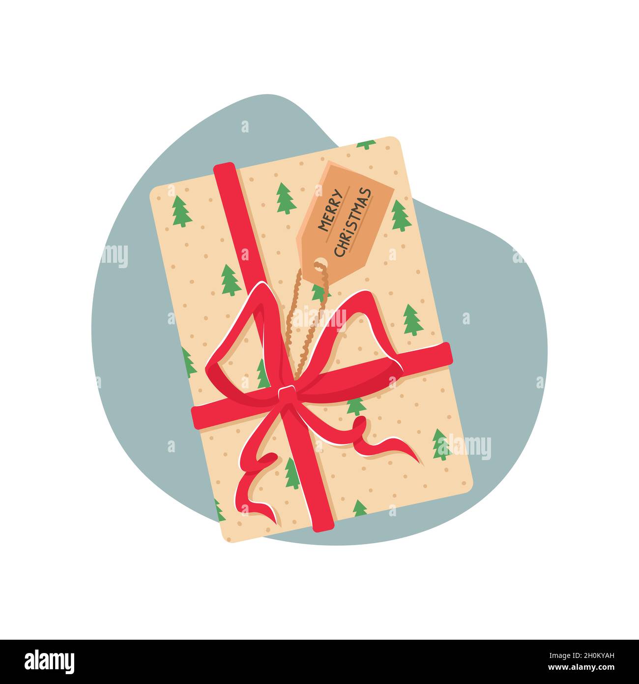 Vektor-Illustration mit einem Weihnachtsgeschenk. Geschenk-Box mit einer roten Schleife. Stock Vektor