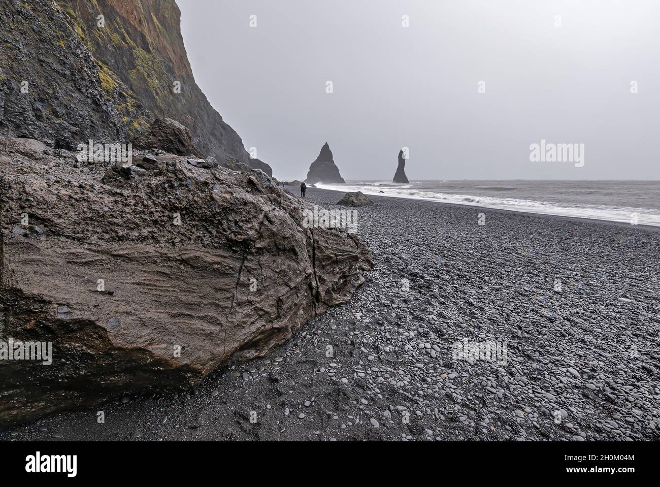 Islands Black Sand Beach an einem stürmischen Tag Stockfoto