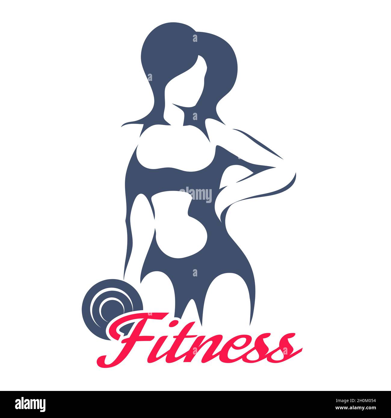 Bodybuilder- oder Fitness-Logo oder Emblem-Vorlage. Athletische Frau, Die Gewicht Silhouette Hält. Vektorgrafik Stock Vektor