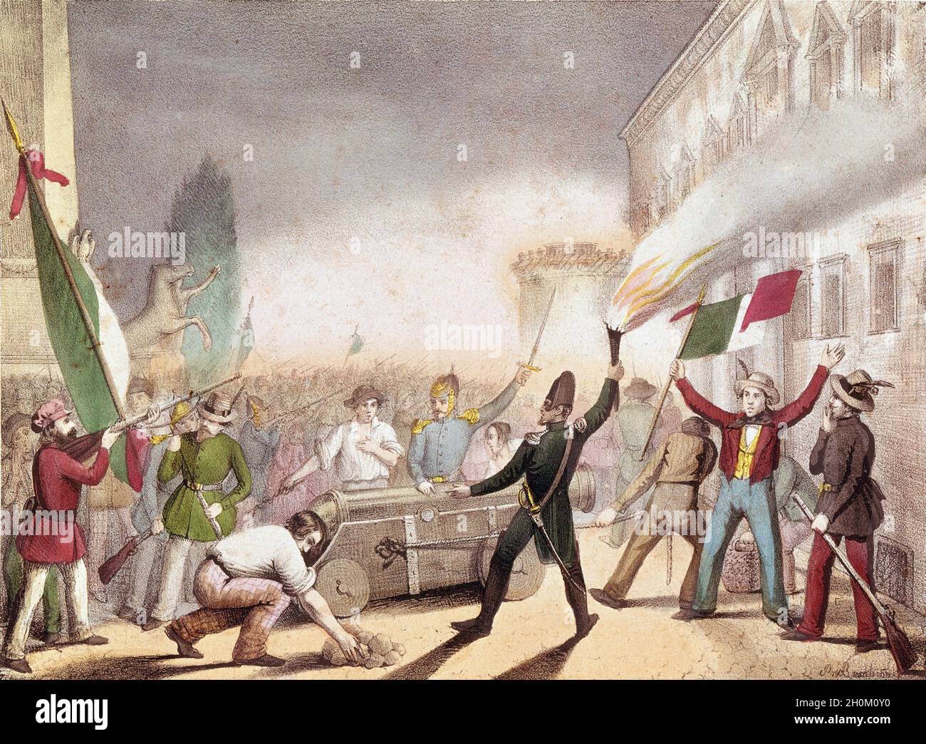 Erster Italienischer Unabhängigkeitskrieg: 16/11/1848 - 'das Volk beschlagnahmt die Qurinale in Rom, nachdem es Papst Pius IX. Ins Exil gezwungen hatte Stockfoto