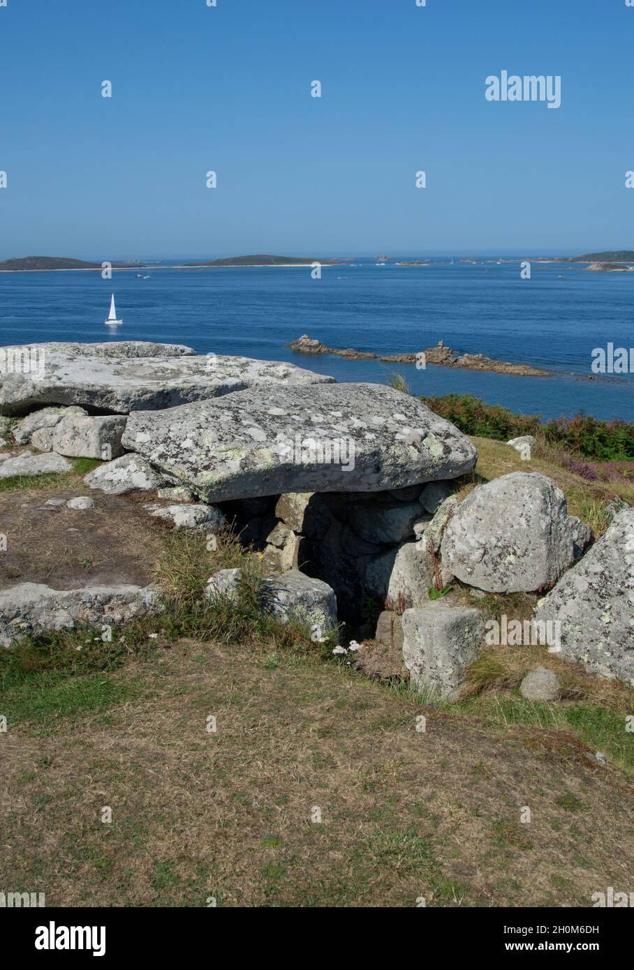 BANT's Carn Burial Chamber, St. Mary's, Isles of Scilly, Cornwall, Großbritannien Stockfoto
