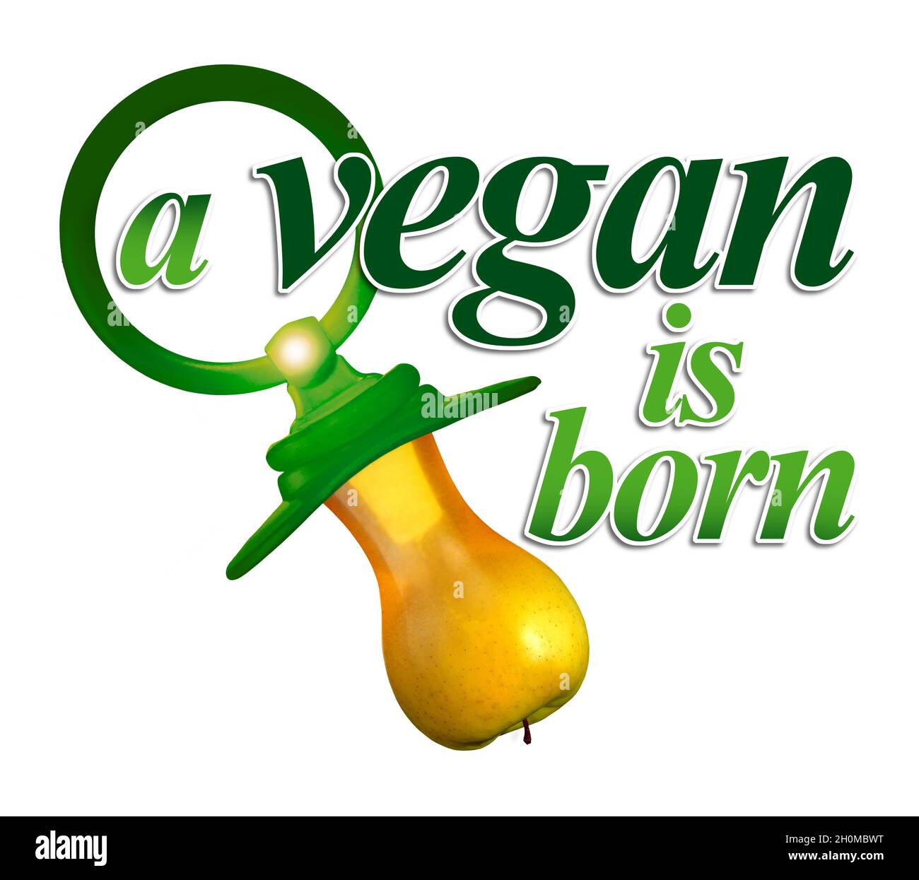 Ein Schnuller, der wie ein Apfel endet, ein Symbol für den Übergang zu veganem Essen Stockfoto