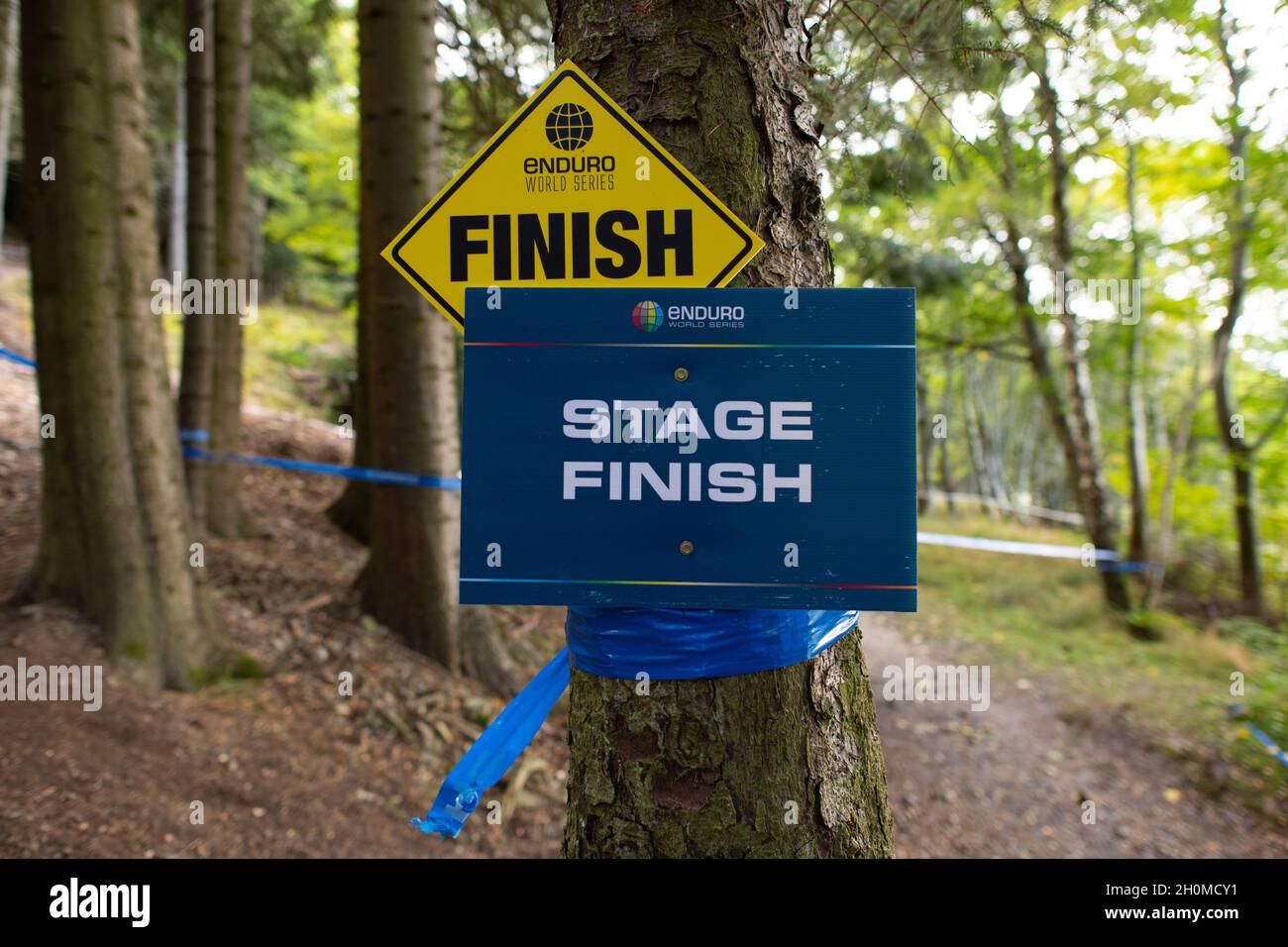 Enduro World Series EWS Etappenschild - Innerleithen, Tweed Valley, Schottland, Großbritannien Stockfoto