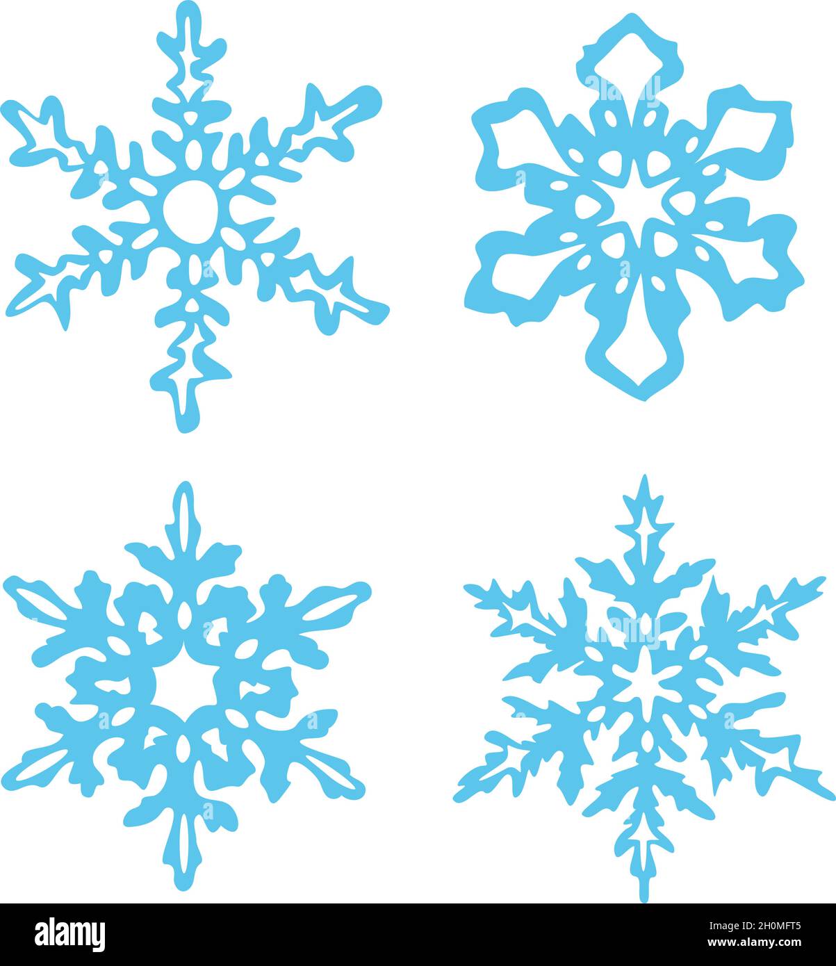 Vektorgrafik mit Sammlung von Schneeflocken. Dekorative Schneeflocken. Isoliert auf weißem Hintergrund. Stock Vektor