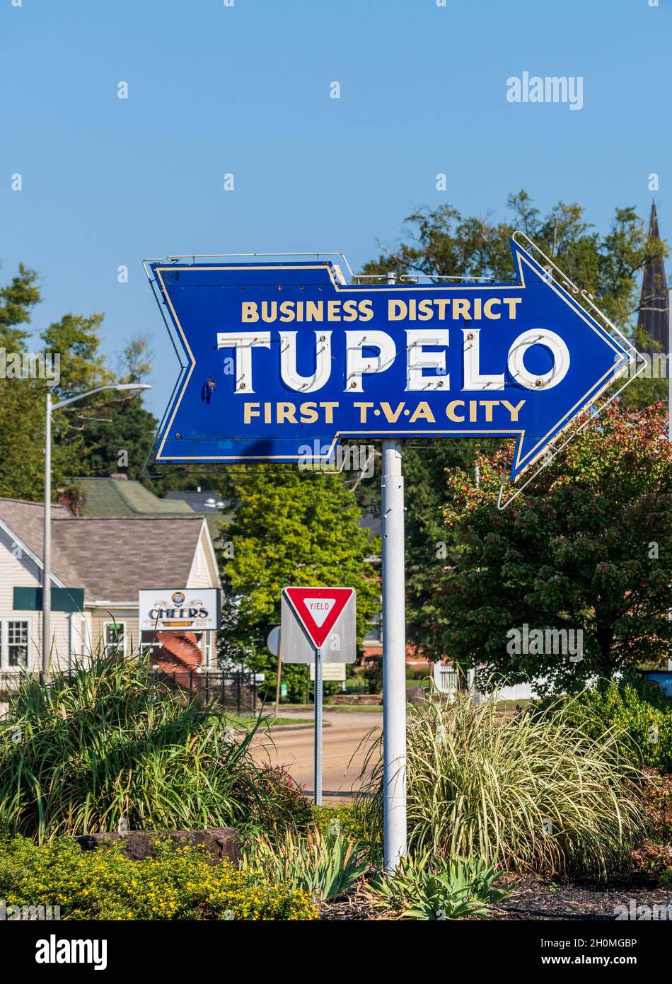 Tupelo, Mississippi, war 1934 die erste Stadt, die Strom von der TVA, Tennessee Valley Authority, kaufte. Stockfoto
