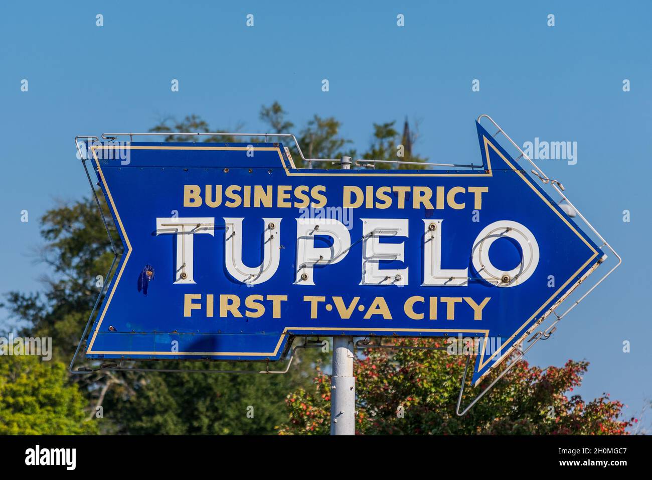 Tupelo, Mississippi, war 1934 die erste Stadt, die Strom von der TVA, Tennessee Valley Authority, kaufte. Stockfoto