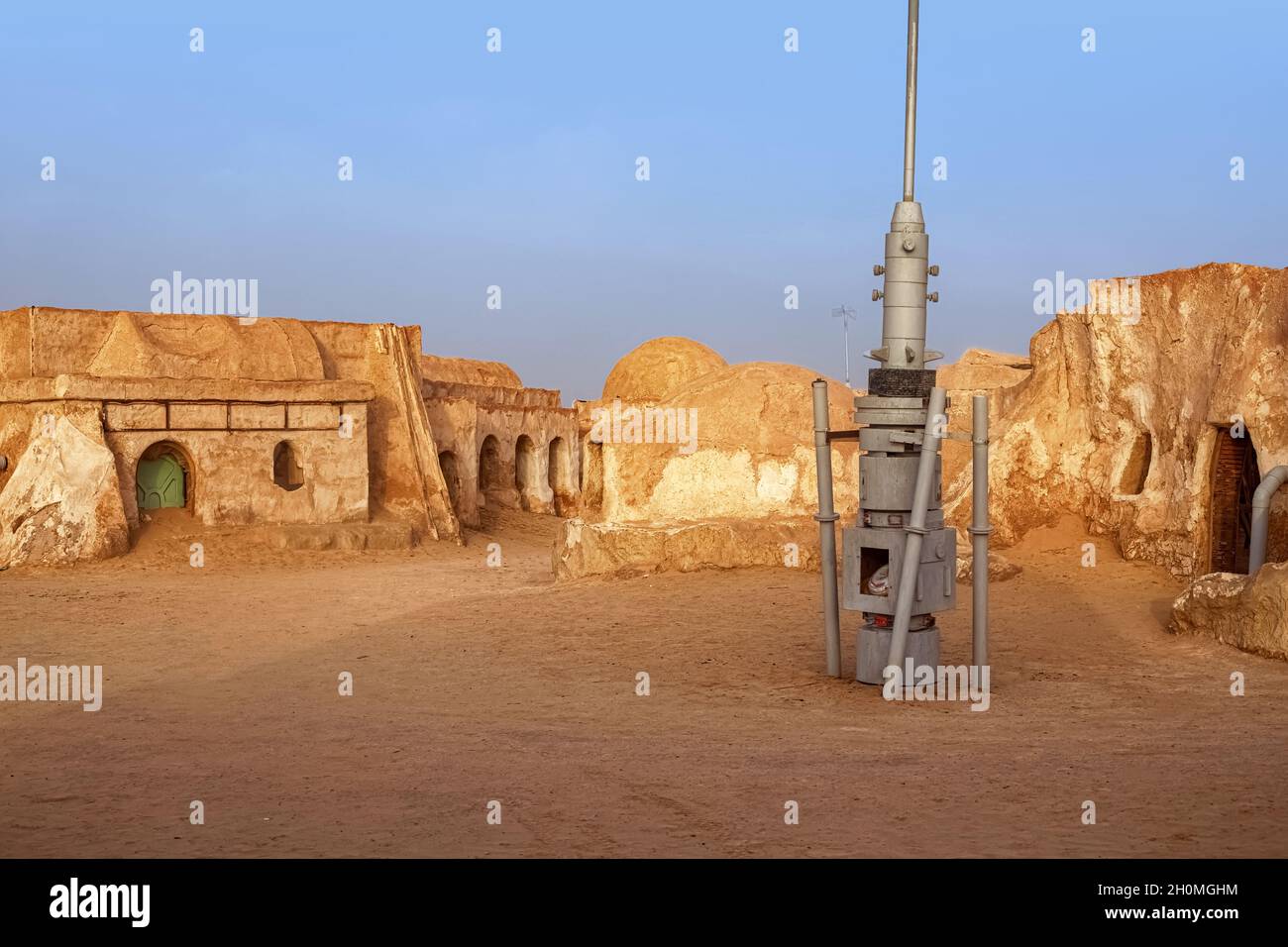 Verlassene Landschaft des Planeten Tatooine für die Dreharbeiten zu Star Wars in der Sahara Stockfoto