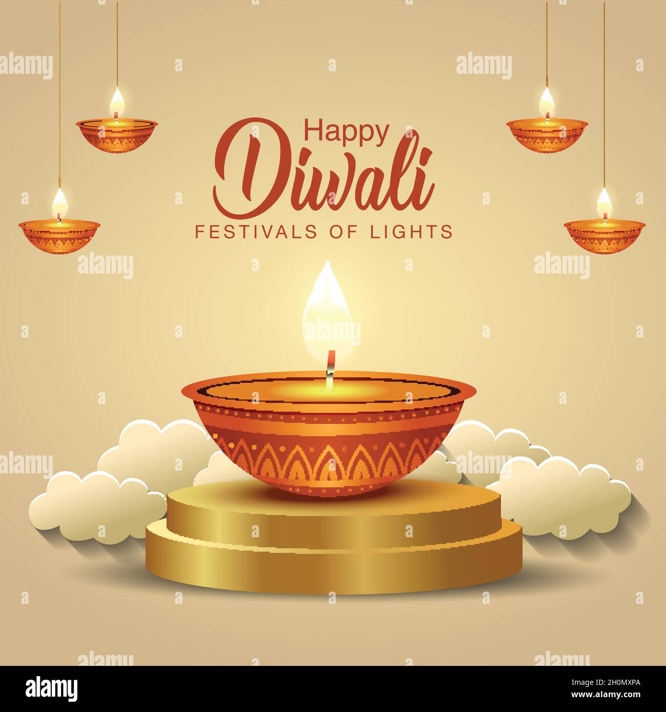 Glücklich Diwali Grüße. goldene Lampe hängen und goldene Plattform Hintergrund .Vektor Illustration Design Stock Vektor
