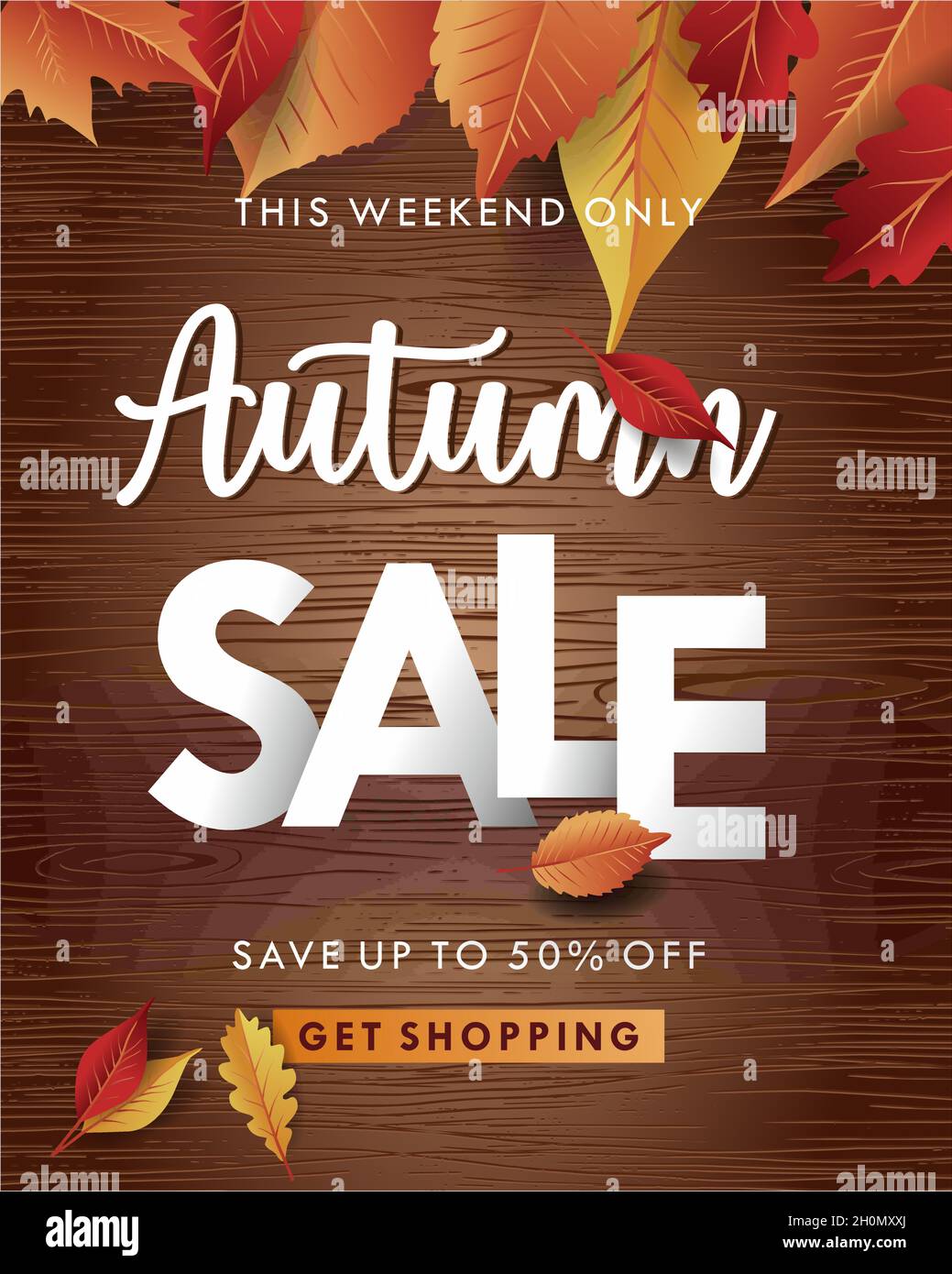Herbst Verkauf Banner Hintergrund mit Herbst Blätter Elemente, Herbst Typografie und Rabatt Text Stock Vektor