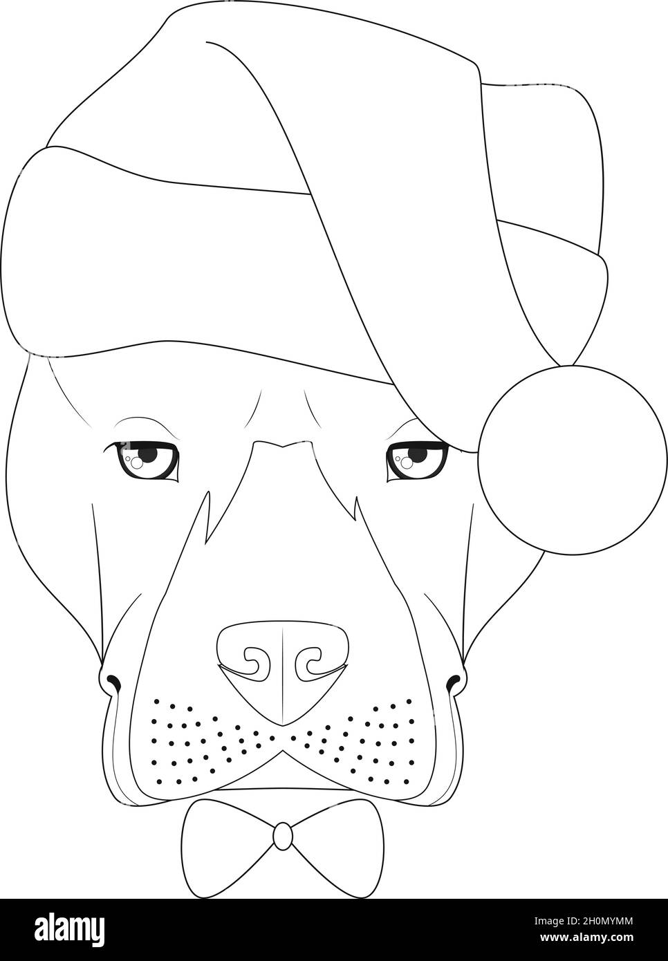 Weihnachten Grußkarte zum Ausmalen. American Staffordshire Terrier Hund mit Weihnachtsmann Hut Stock Vektor