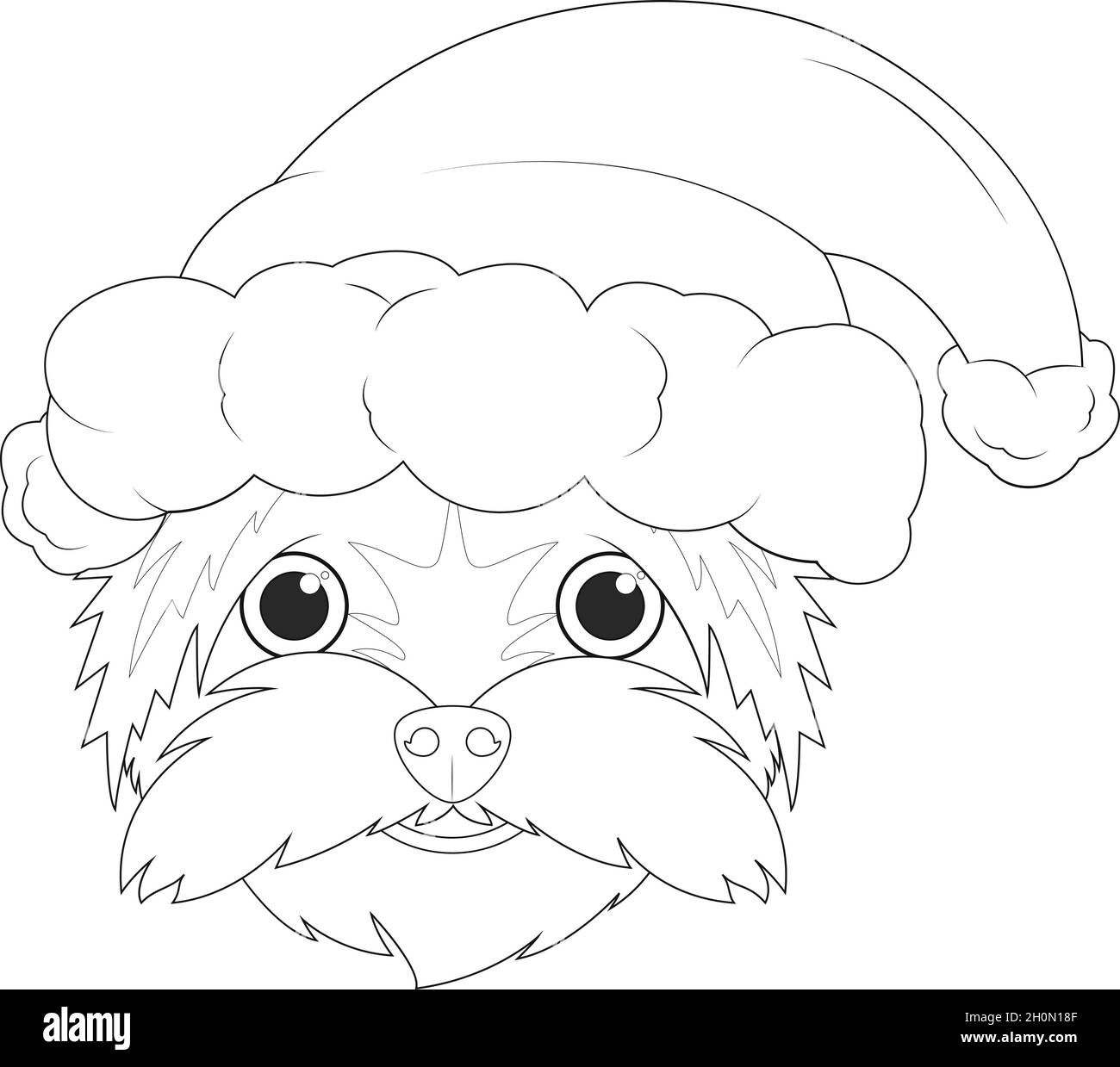 Weihnachten Grußkarte zum Ausmalen. Yorkshire Terrier Hund mit Weihnachtsmütze Stock Vektor