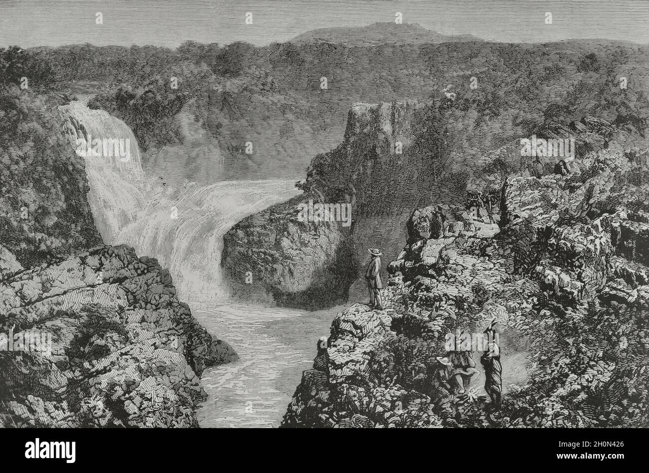Brasilianisches Reich (1822-1889). Brasilien. Paulo Afonso Fällt. Blick auf die Kreuzung der Gewässer des Flusses Sao Francisco. Gravur. La Ilustracion Esp Stockfoto