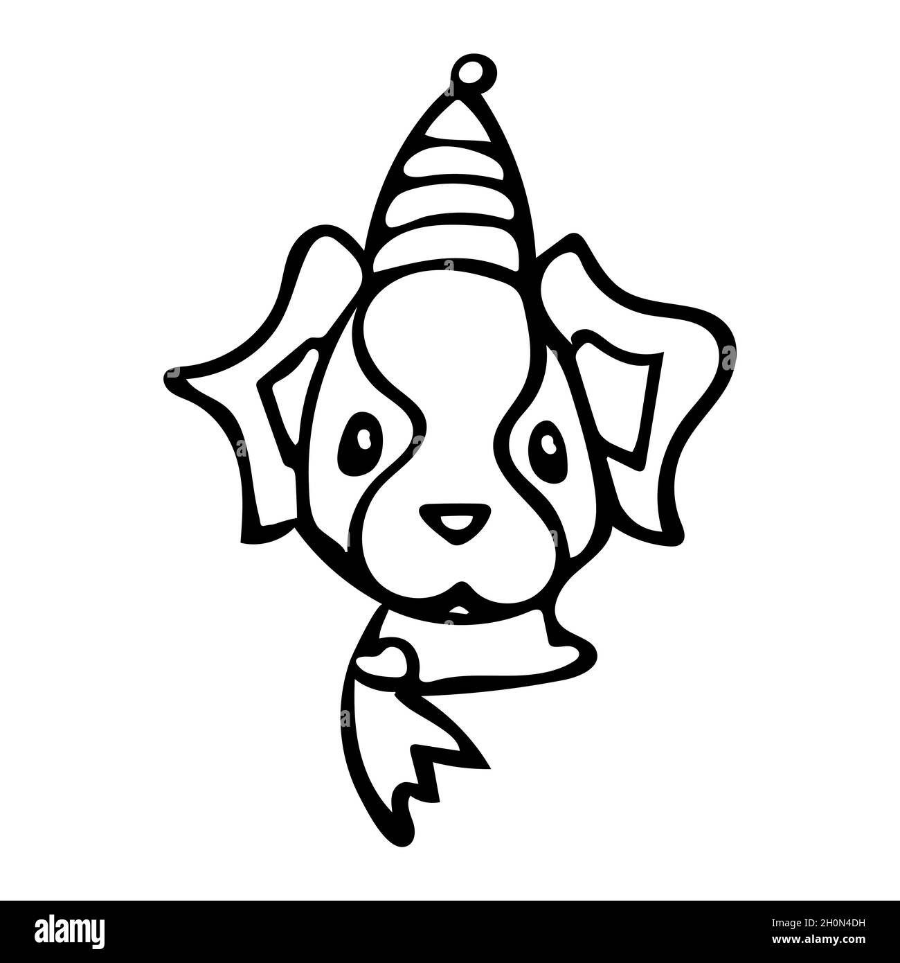 Hundekopf mit Hut und Schal im Cartoon-Stil. Vektorgrafik. Stock Vektor