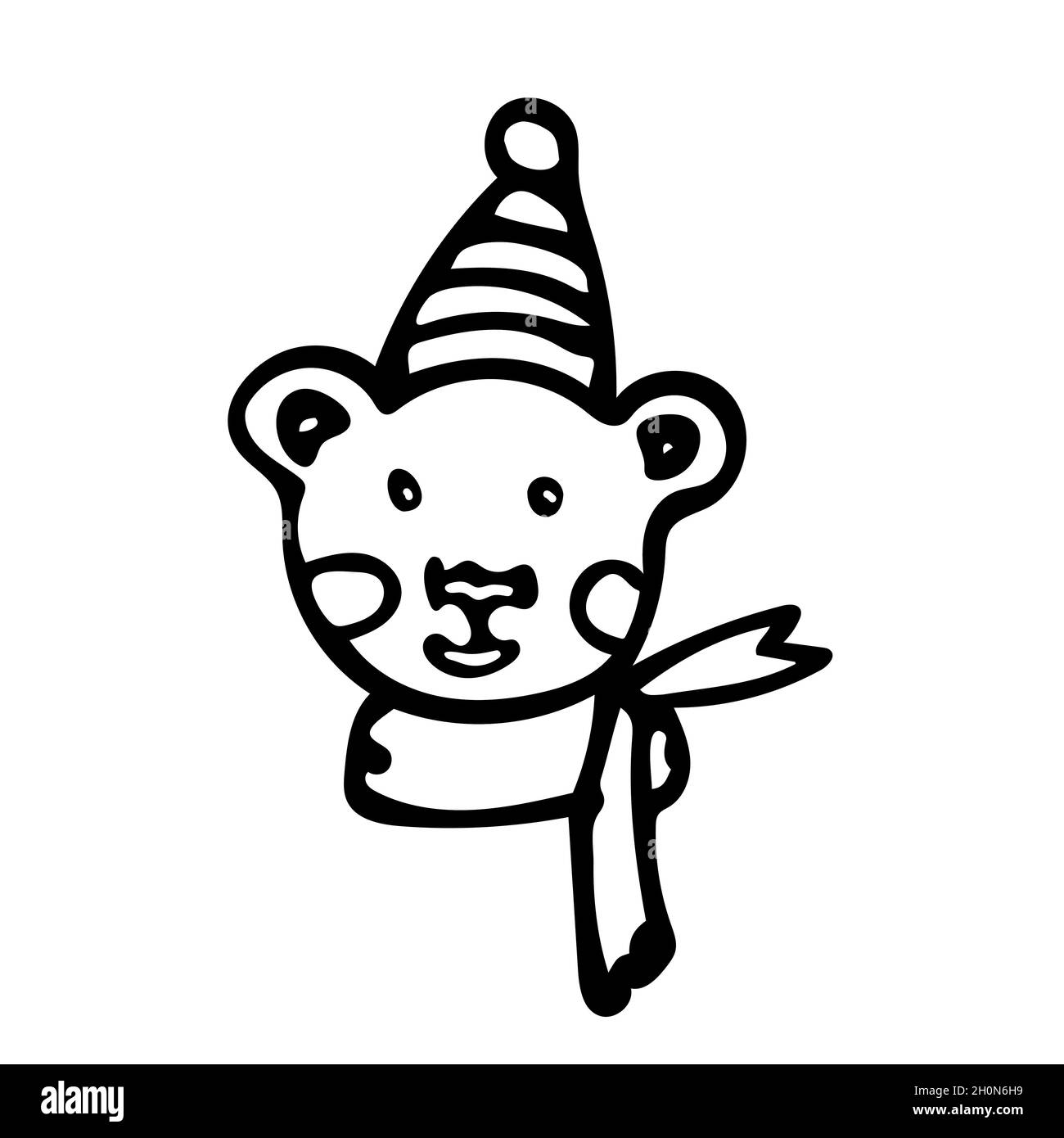 Bärenkopf mit Hut und Schal im Cartoon-Stil. Vector Festival. Stock Vektor