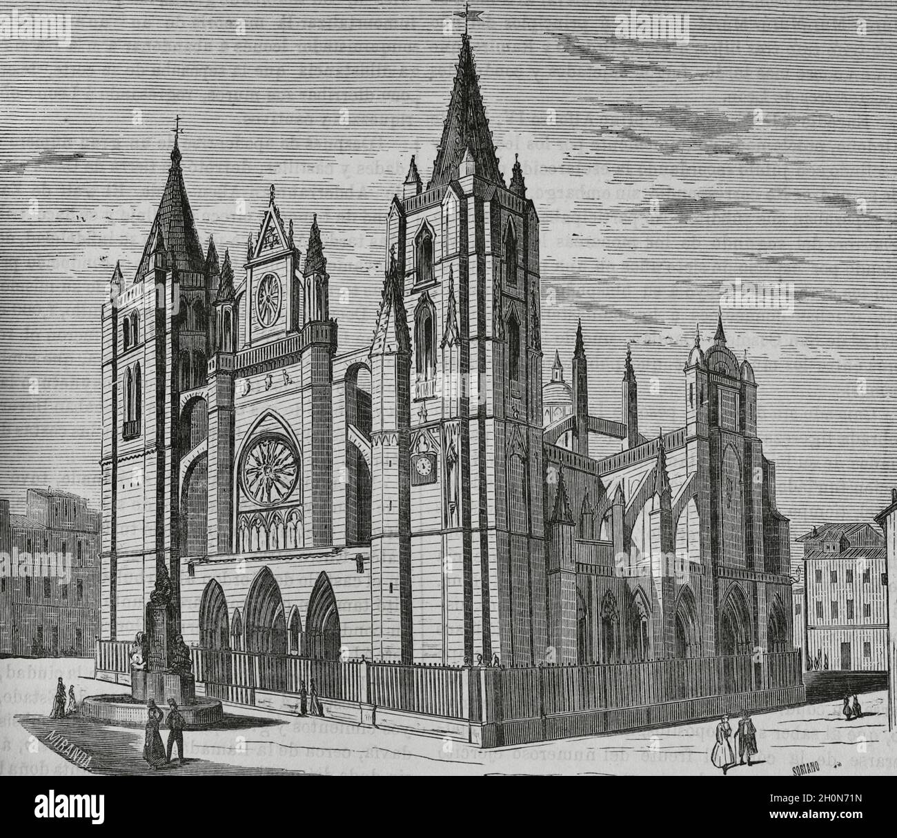 Spanien, Leon. Kathedrale von Santa Maria. Illustration von Fernando Miranda. Stich von Soriano. 19. Jahrhundert. Cronica General de España, Historia Ilust Stockfoto