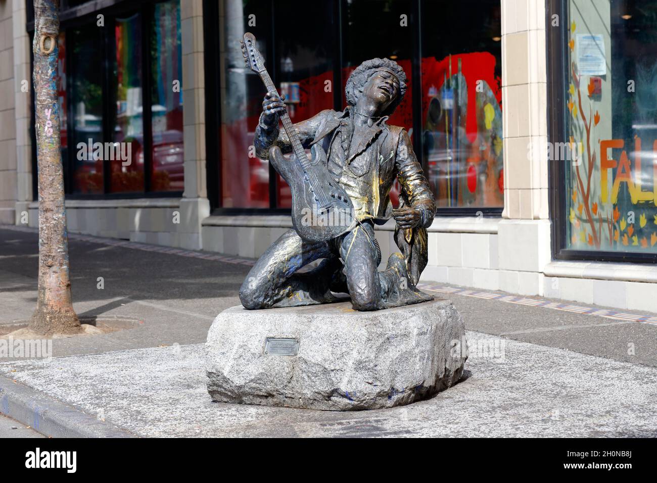 Eine Jimi Hendrix Skulptur im Capitol Hill Viertel von Seattle, Washington. Stockfoto