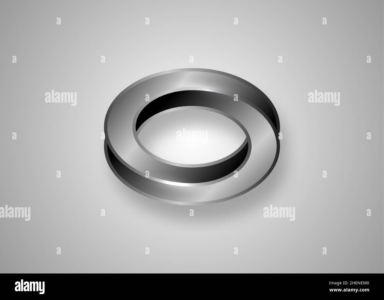 Mobius 3D-Streifen. Räumliche Figur mit nach oben gedrehten Oberflächen. Optische Täuschung mit doppelter Kreiskontur. Logo, das Umsatz, Wiederholbarkeit, Rekursion symbolisiert Stock Vektor