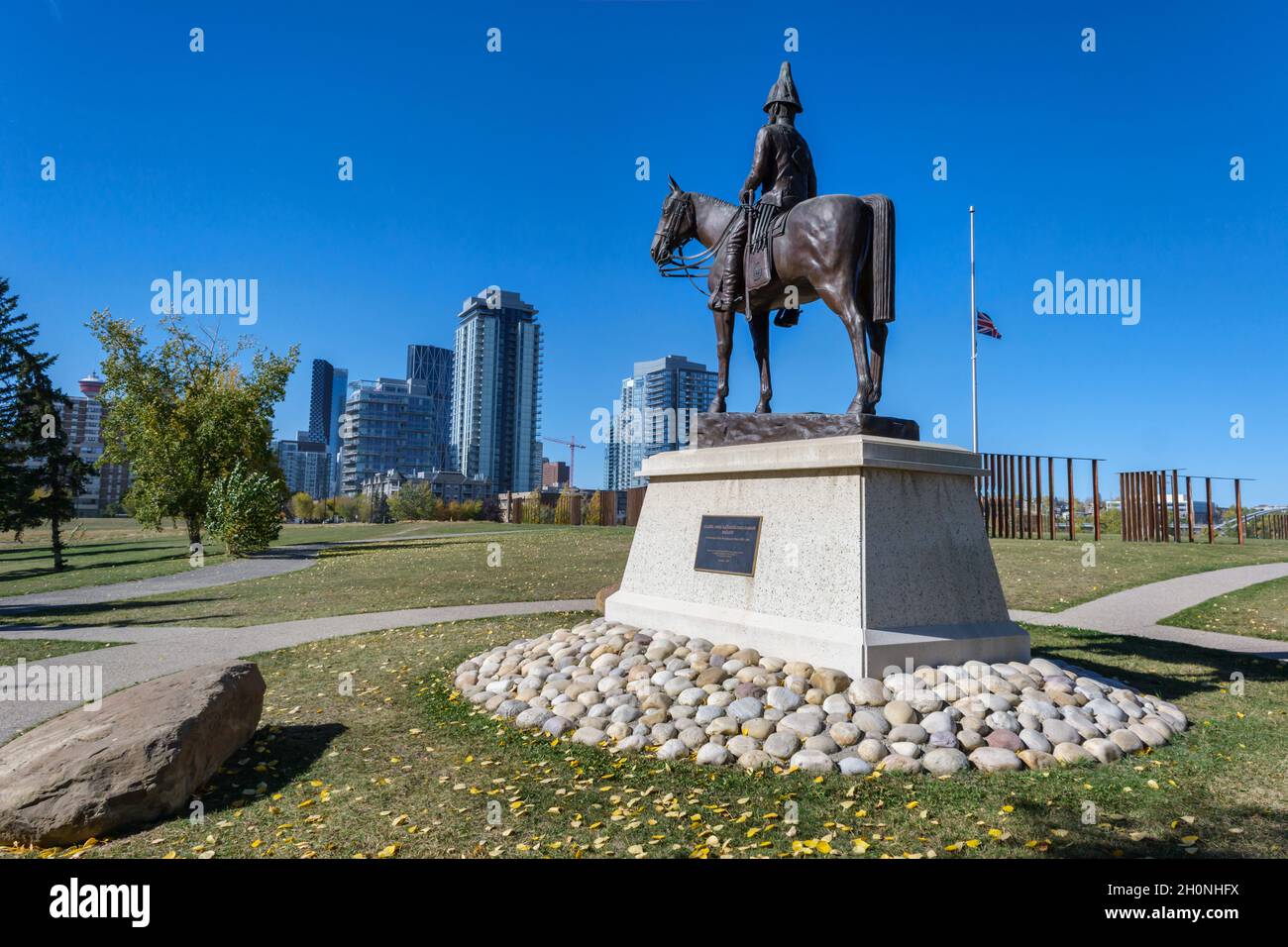 Calgary, Alberta, Kanada - 27. September 2021: Statue von Colonel James Macleod in Fort Calgary Stockfoto