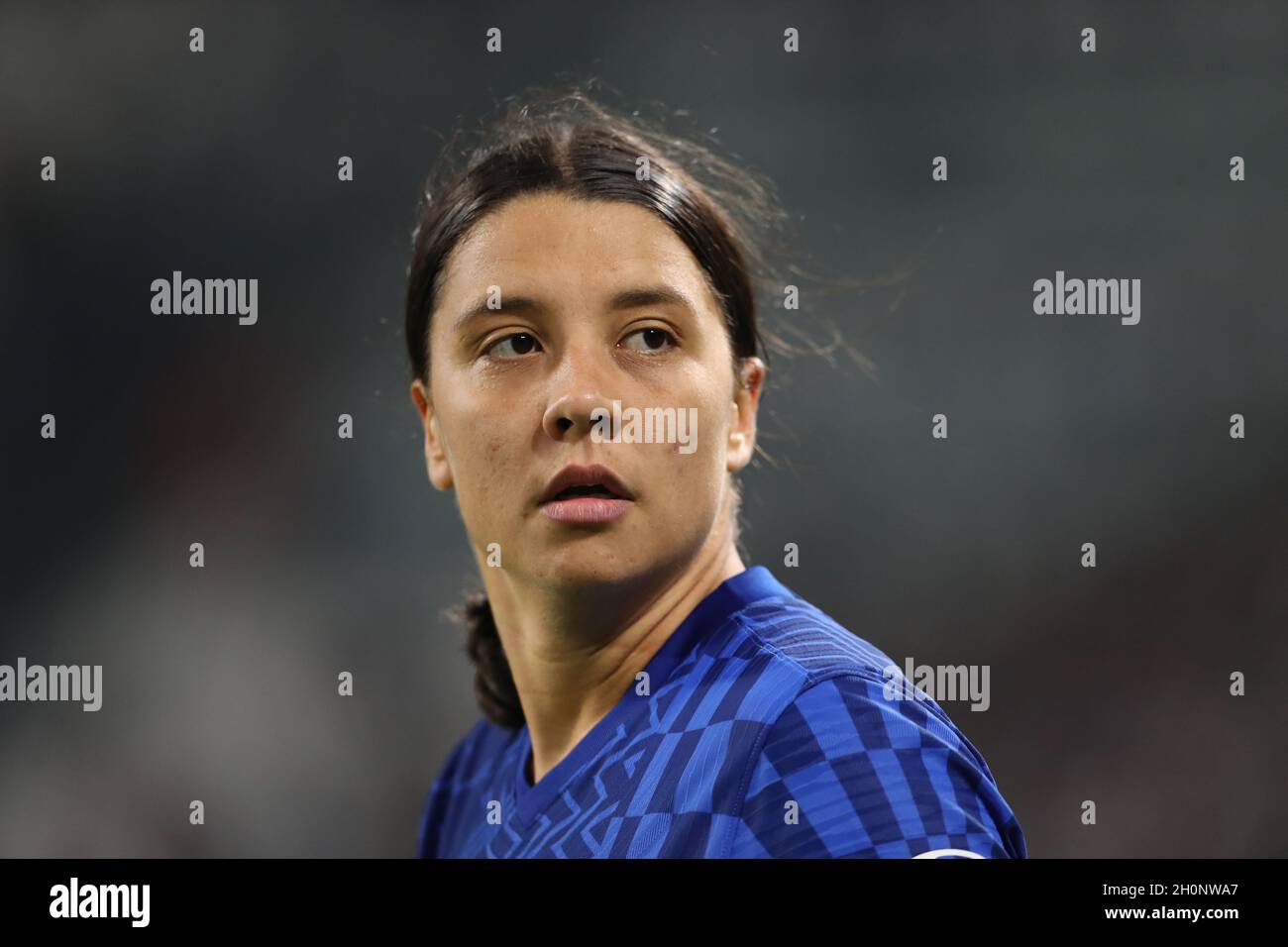 Turin, Italien, 13. Oktober 2021. Samantha Kerr vom FC Chelsea schaut während des UEFA Womens Champions League-Spiels im Juventus Stadium, Turin, auf. Bildnachweis sollte lauten: Jonathan Moscrop / Sportimage Kredit: Sportimage/Alamy Live News Stockfoto