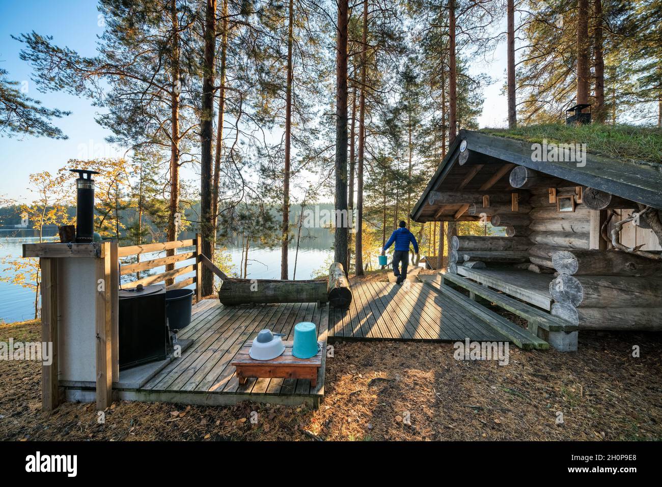 Sauna auf den Inseln Ruuhonsaaret, Taipalsaari, Finnland Stockfoto