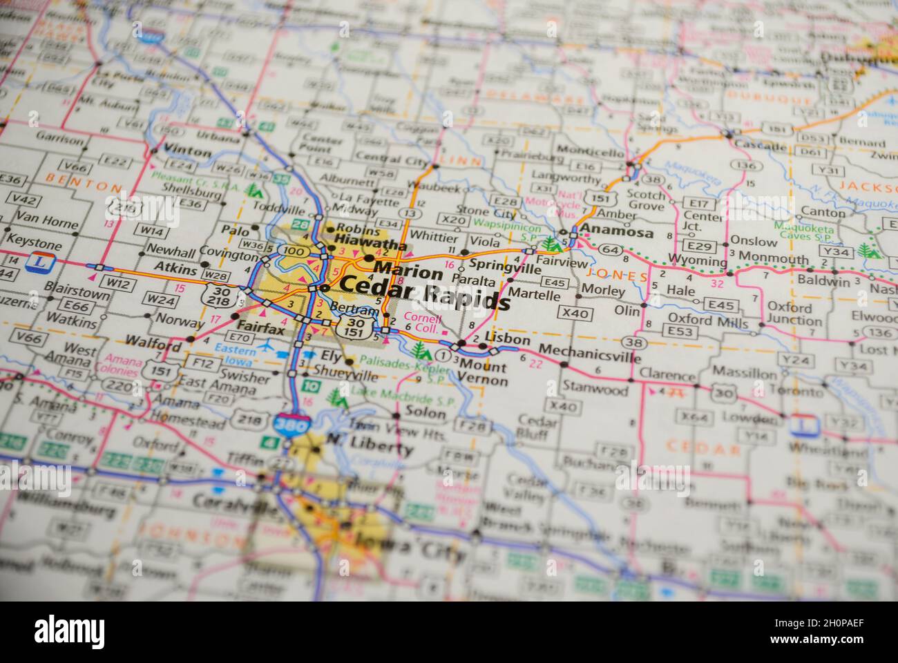 Karte der Stadt Cedar Rapids, MI Stockfoto