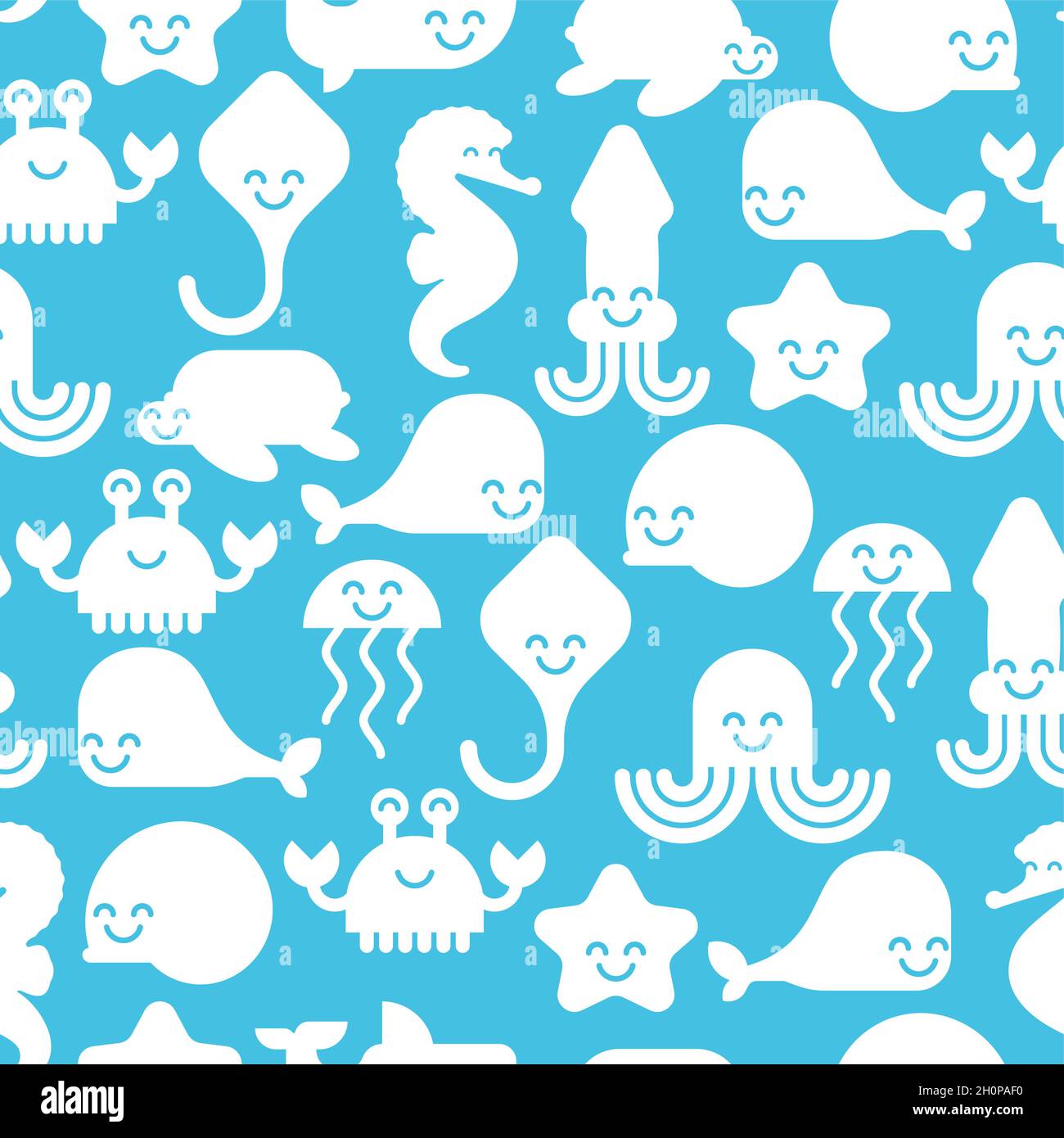 Niedliche Meerestiere Muster nahtlos. Cartoon Meer Welt Tier Hintergrund. Struktur aus Babygewebe Stock Vektor