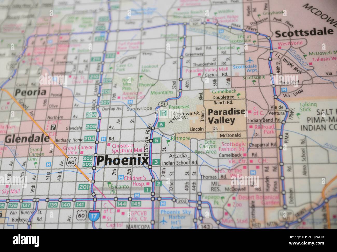 Stadtplan von Phoenix, AZ Stockfoto