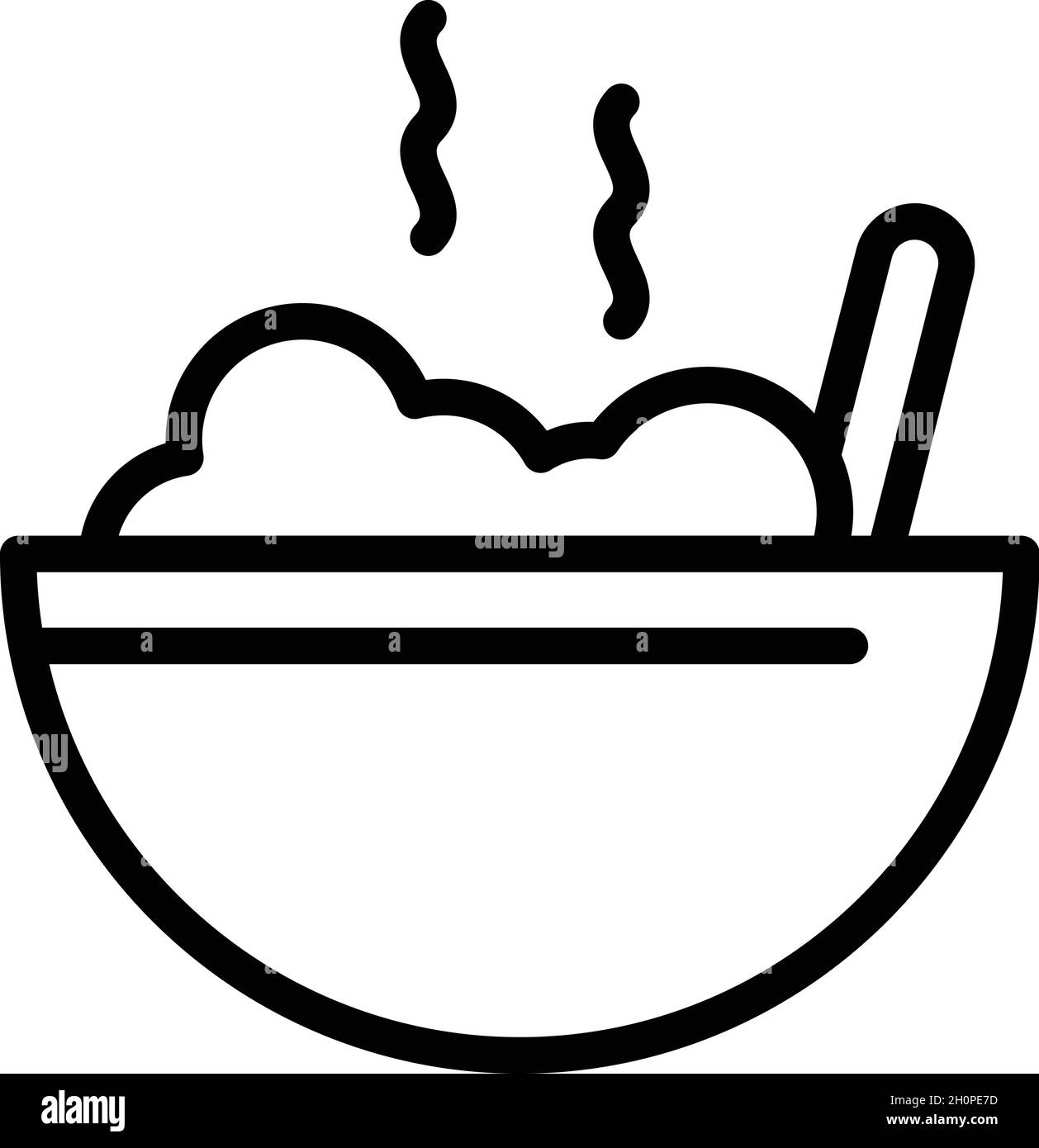 Umrissvektor für das Symbol für heiße Lebensmittel in der Schüssel. Suppenmahlzeit. Löffelbecher Stock Vektor