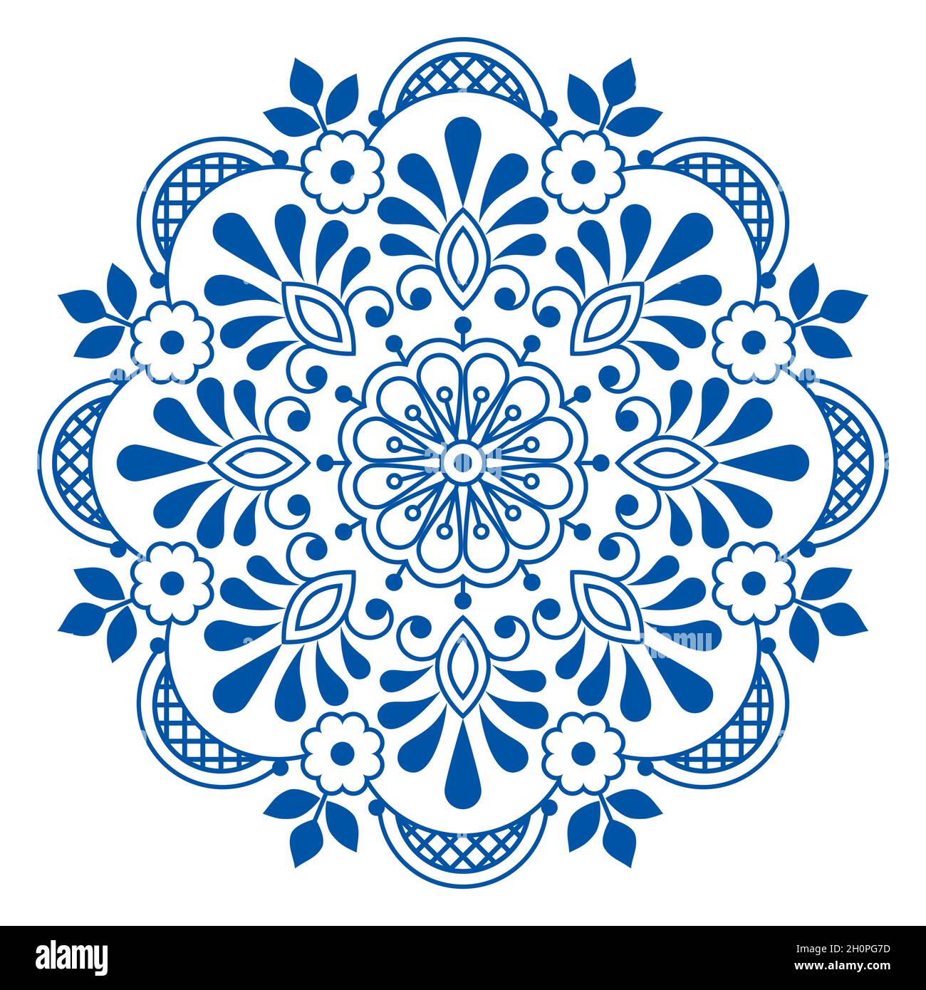 Volkskunst Skandinavische Vektor Mandala-Design mit Blumen, Grußkarte oder Hochzeit Einladung Blumenmuster inspiriert von und alte Spitze und Stickerei o Stock Vektor
