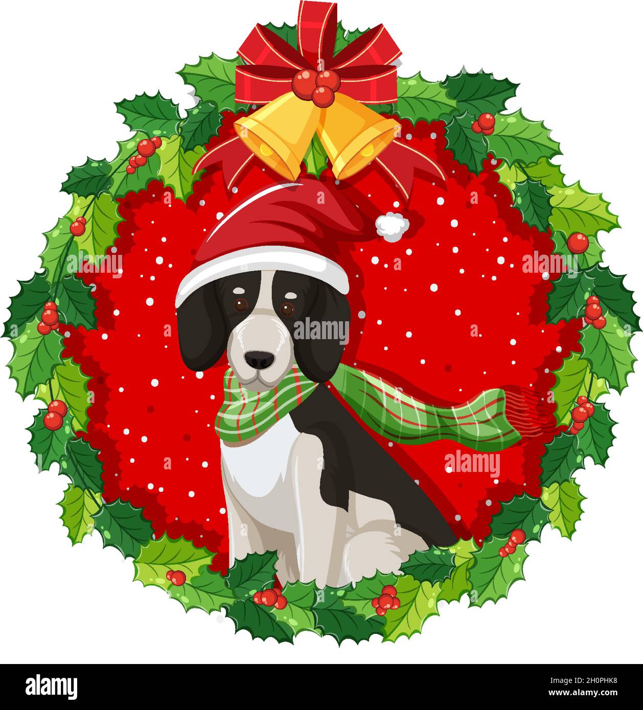 Cartoon Beagle Hund in Weihnachtskranz isoliert Illustration Stock Vektor