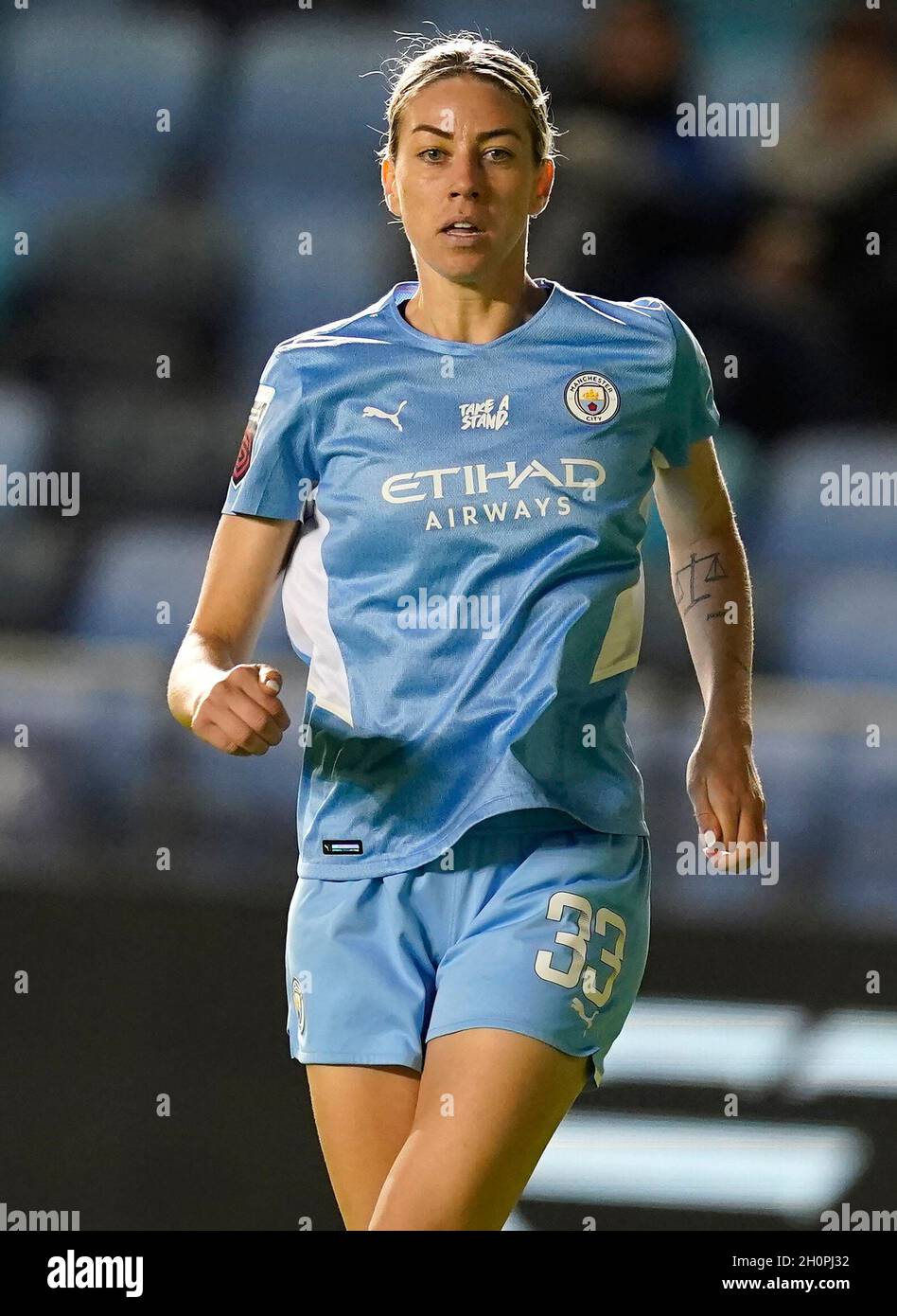 Manchester, England, 13. Oktober 2021. Alanna Kennedy aus Manchester City während des Spiels des FA Women's Continental League Cup im Academy Stadium, Manchester. Bildnachweis sollte lauten: Andrew Yates / Sportimage Stockfoto