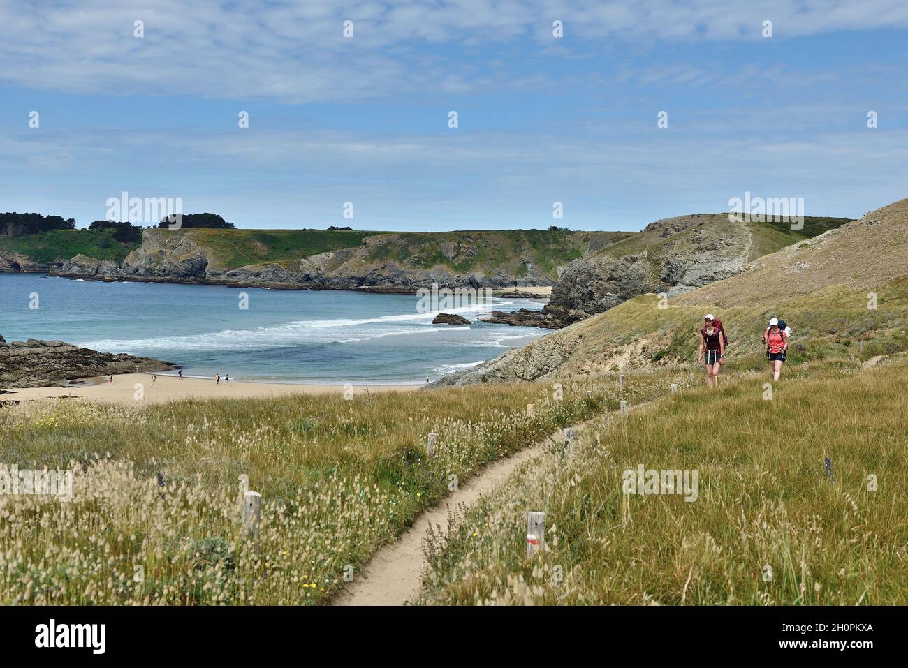 Insel ÒBelle Ile en Mer (vor den Küsten der Bretagne, im Nordwesten Frankreichs): Strand Òplage du DonnantÓ entlang der wilden Küste Stockfoto