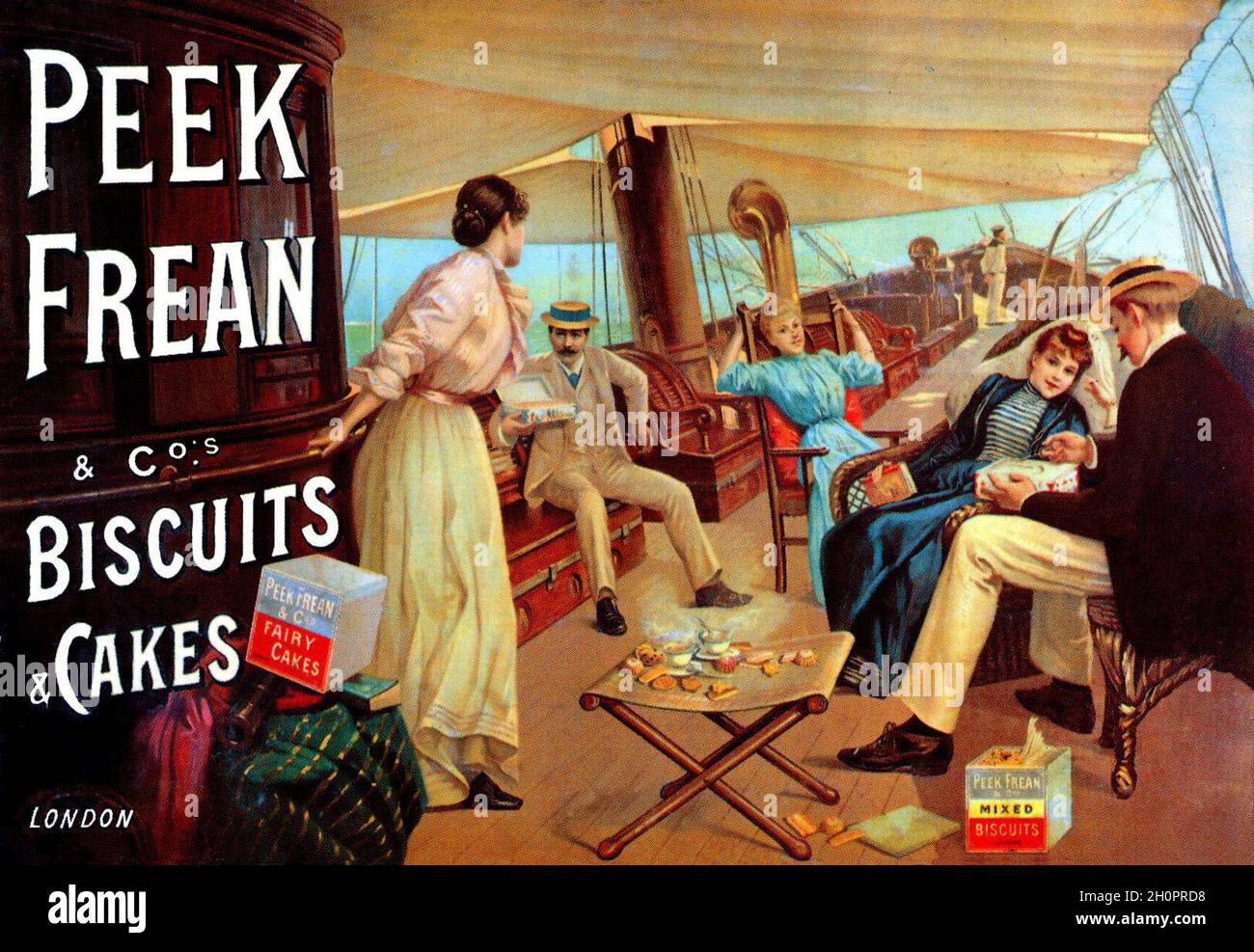 Werbung für „Vintage Peek Frean“-Kekse und -Kuchen Stockfoto