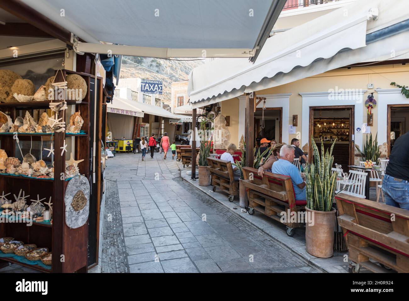 Touristische Geschäfte in Symi Griechische Inseln Griechenland Stockfoto