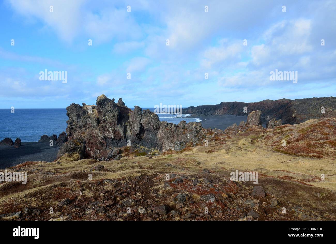 Blick auf die Küste von Dritvik auf der Snaefellsnes Halbinsel in Island. Stockfoto