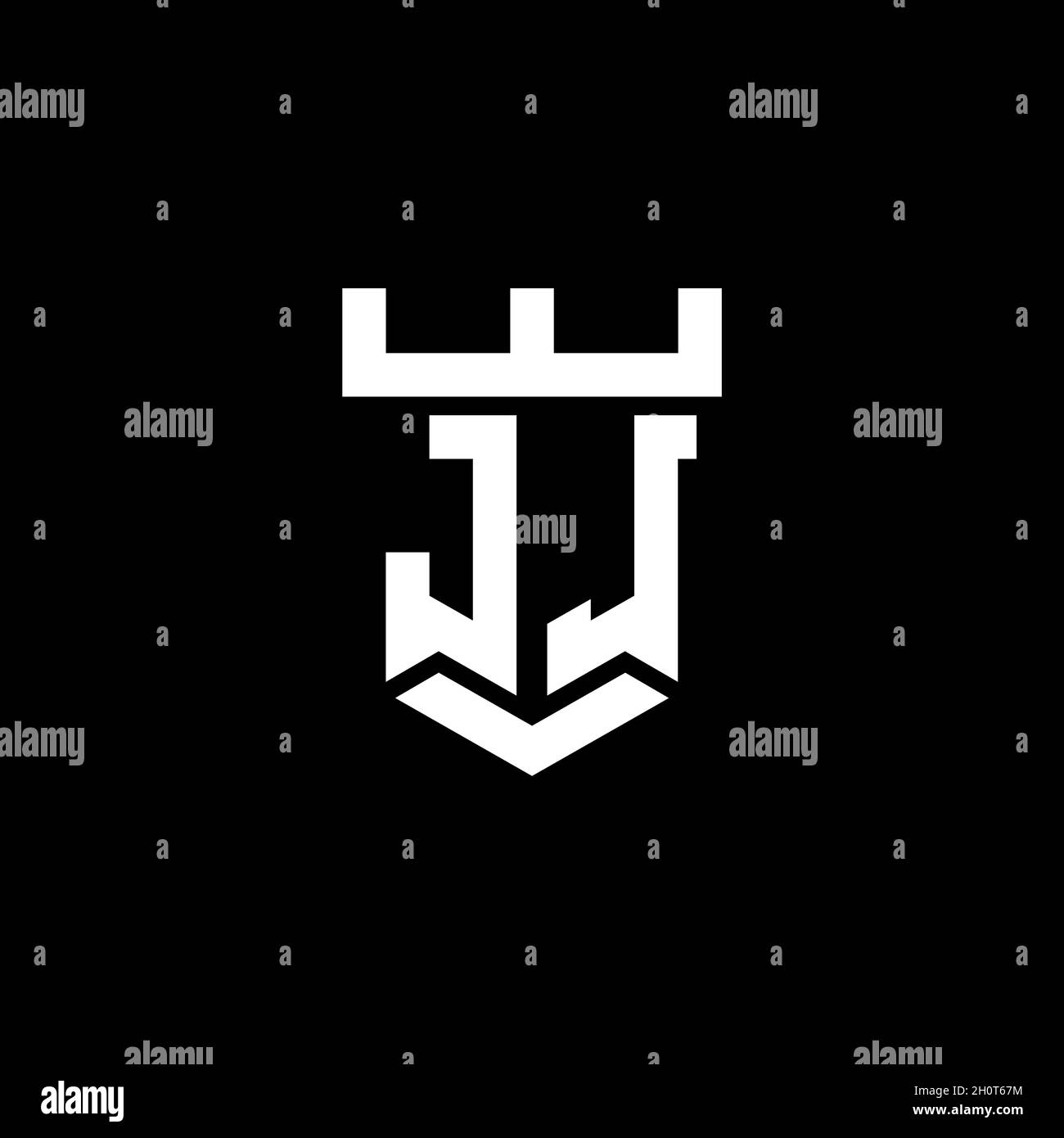 JL-Logo anfängliches Monogramm mit Burg Form Stil Design-Vorlage in schwarzem Hintergrund isoliert Stock Vektor