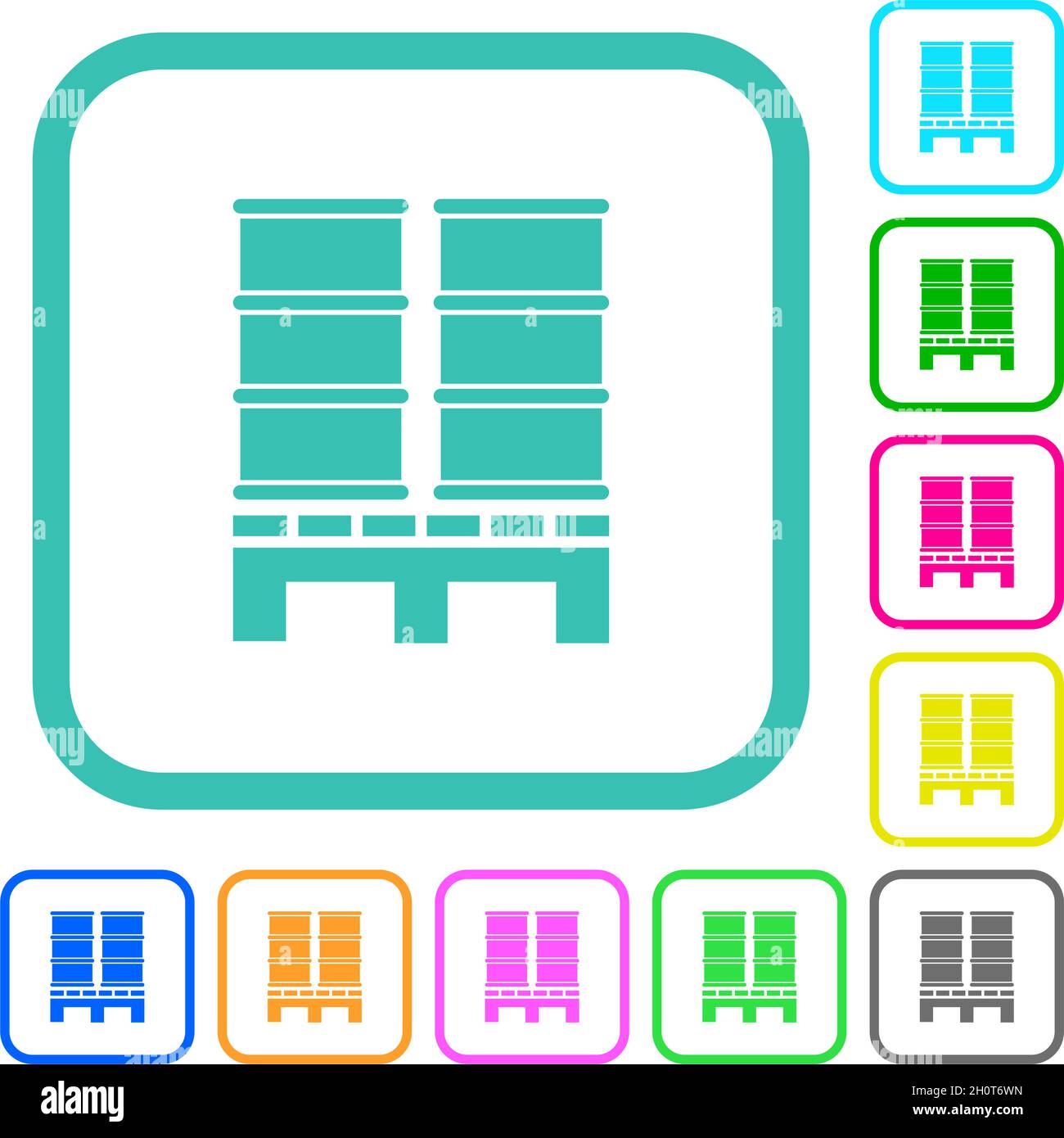 Palette mit Fässern lebendige farbige flache Symbole in geschwungenen Rändern auf weißem Hintergrund Stock Vektor