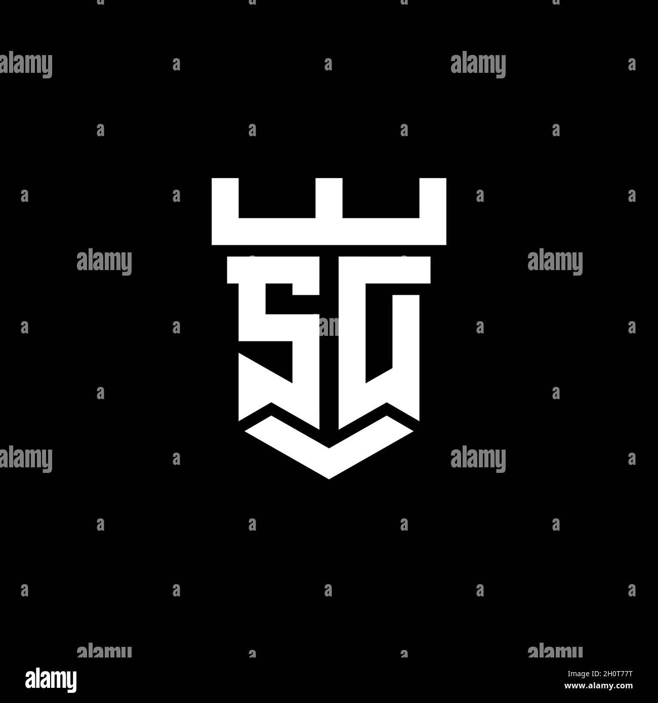 SD-Logo Initial Monogramm mit Burg Form Stil Design-Vorlage in schwarzem Hintergrund isoliert Stock Vektor