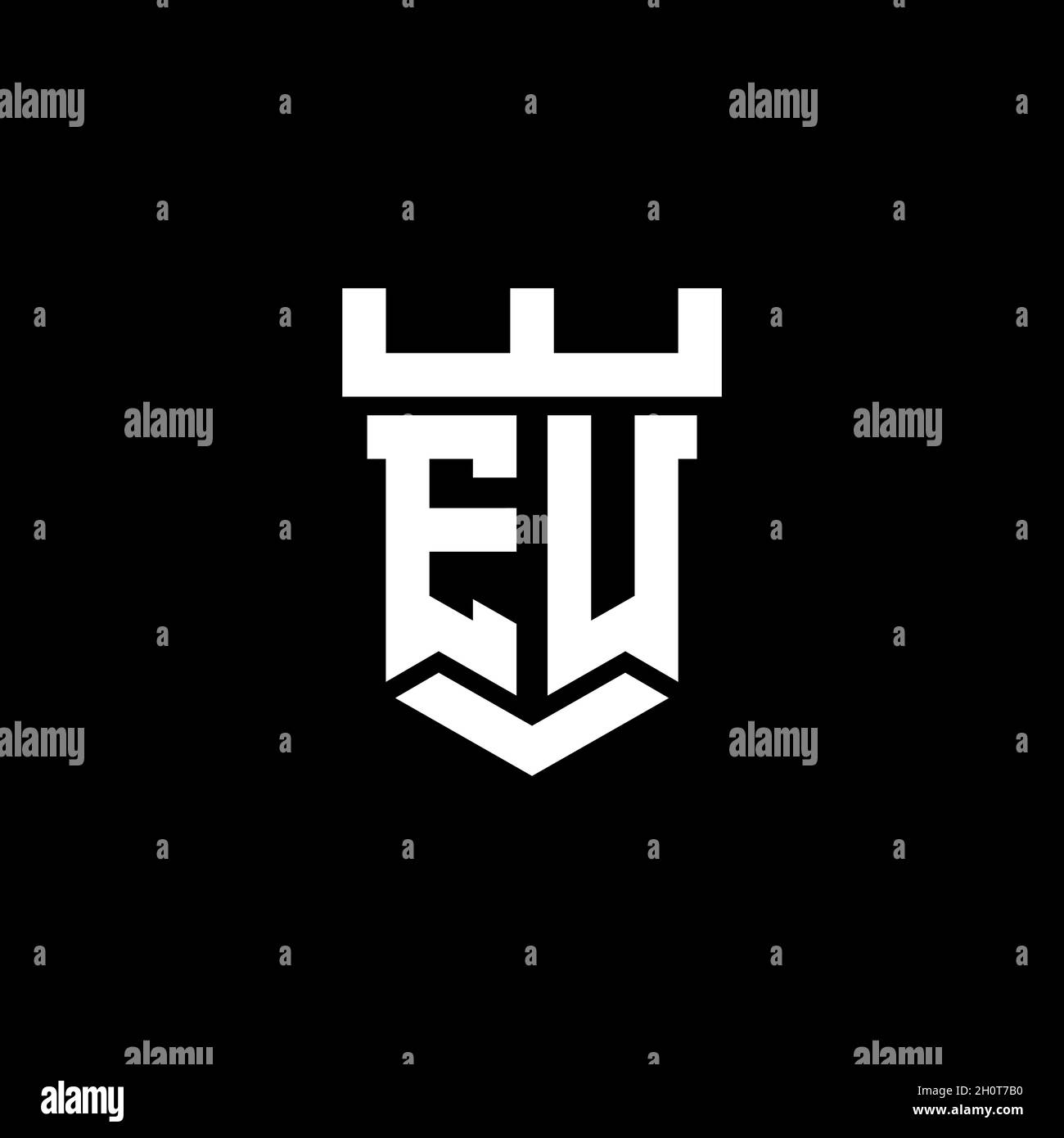 EU-Logo Initial Monogramm mit Burg Form Stil Design-Vorlage isoliert auf schwarzem Hintergrund Stock Vektor