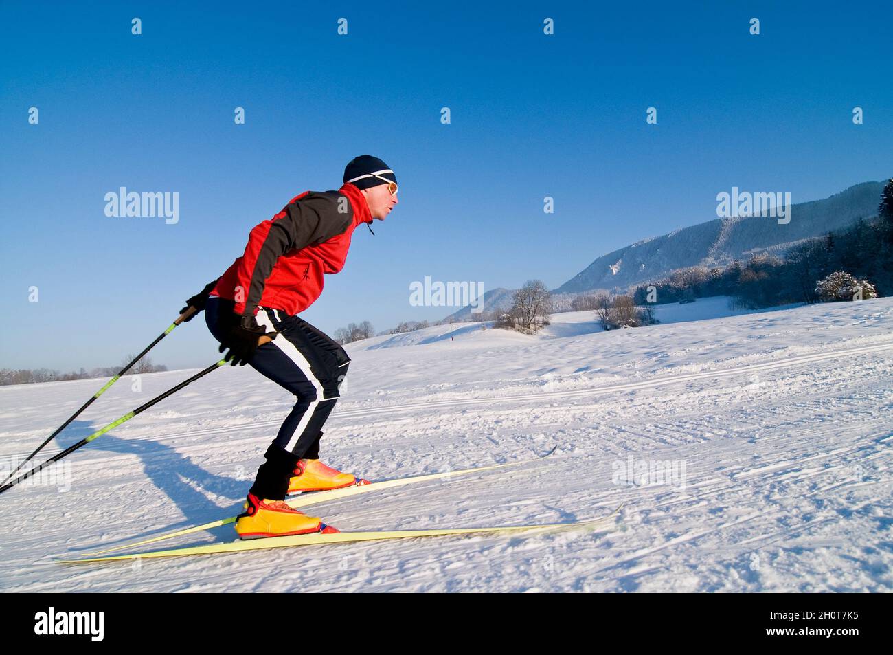 Skilanglauf beim Skating-Workout Stockfoto