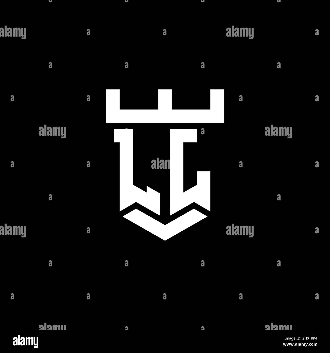 LJ Logo Initial Monogramm mit Burg Form Stil Design-Vorlage isoliert auf schwarzem Hintergrund Stock Vektor