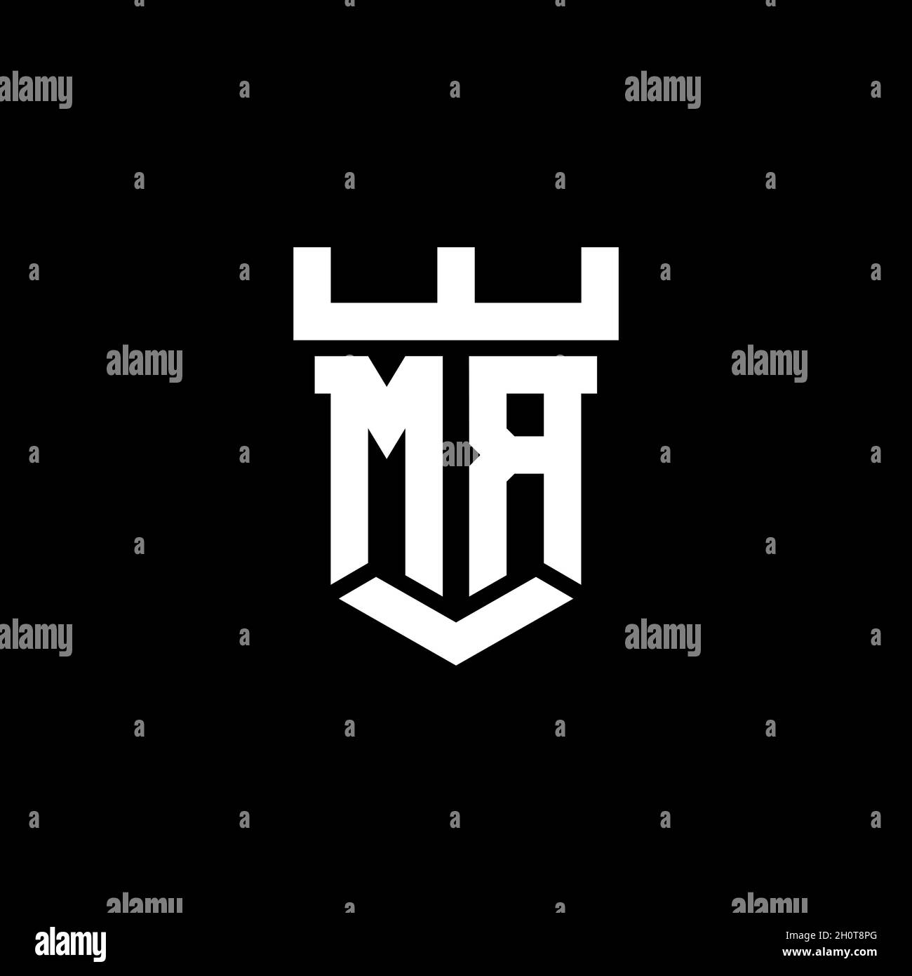 MR-Logo Initial Monogramm mit Burg Form Stil Design-Vorlage in schwarzem Hintergrund isoliert Stock Vektor