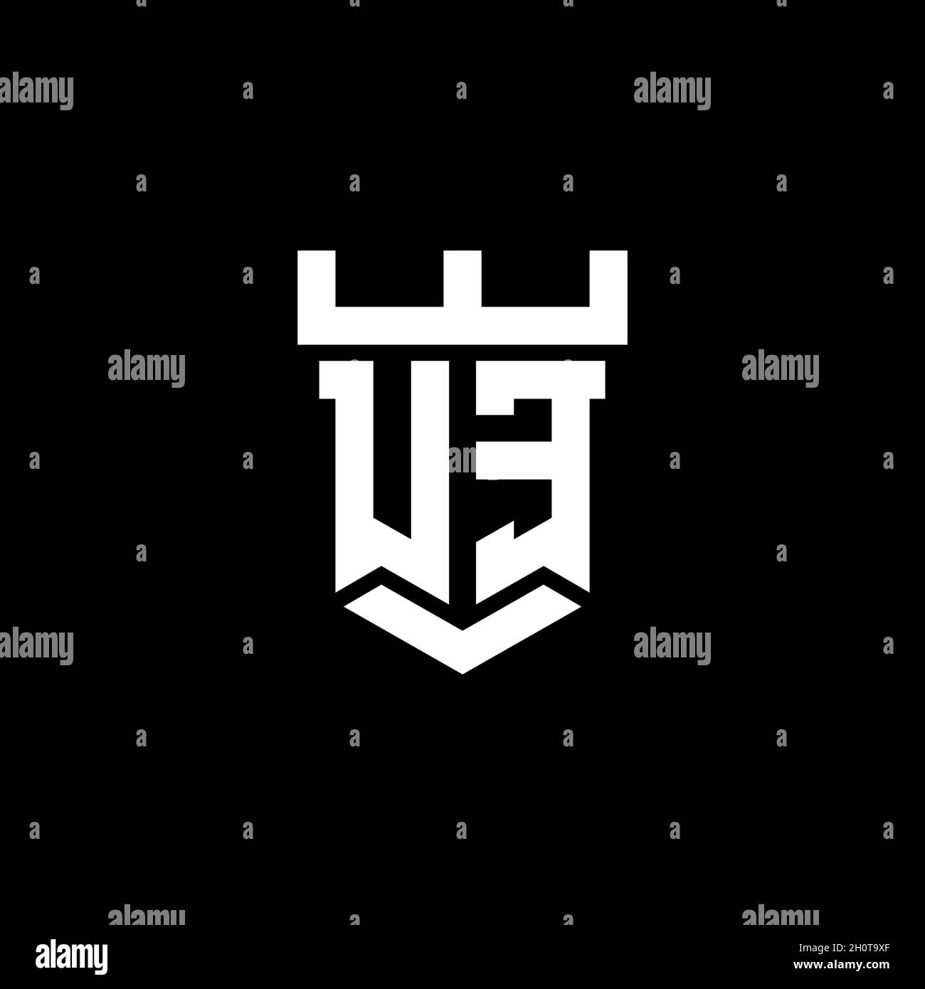 UE Logo Initial Monogramm mit Burg Form Stil Design-Vorlage in schwarzem Hintergrund isoliert Stock Vektor