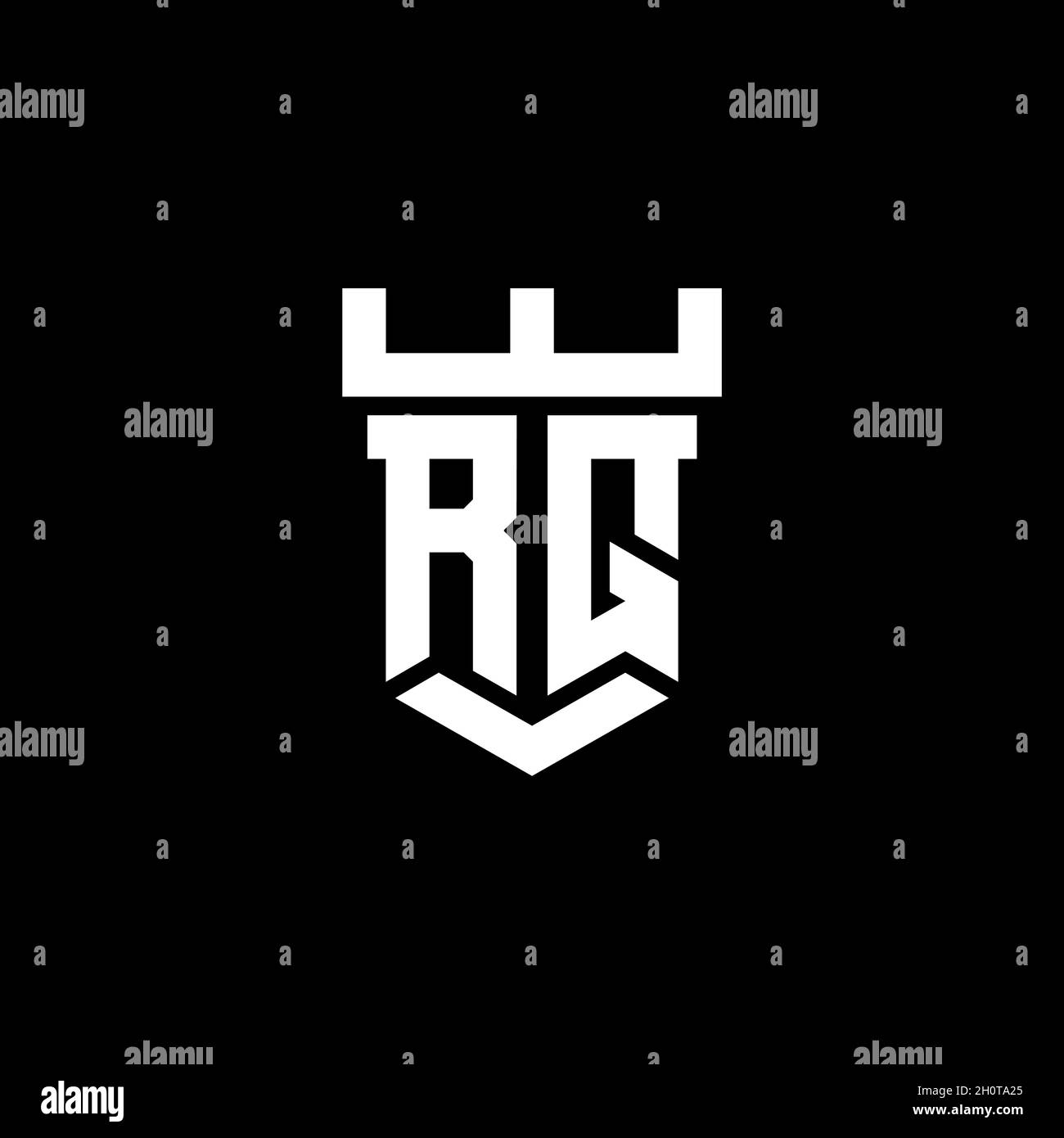 RQ-Logo Initial Monogramm mit Burg Form Stil Design-Vorlage isoliert auf schwarzem Hintergrund Stock Vektor