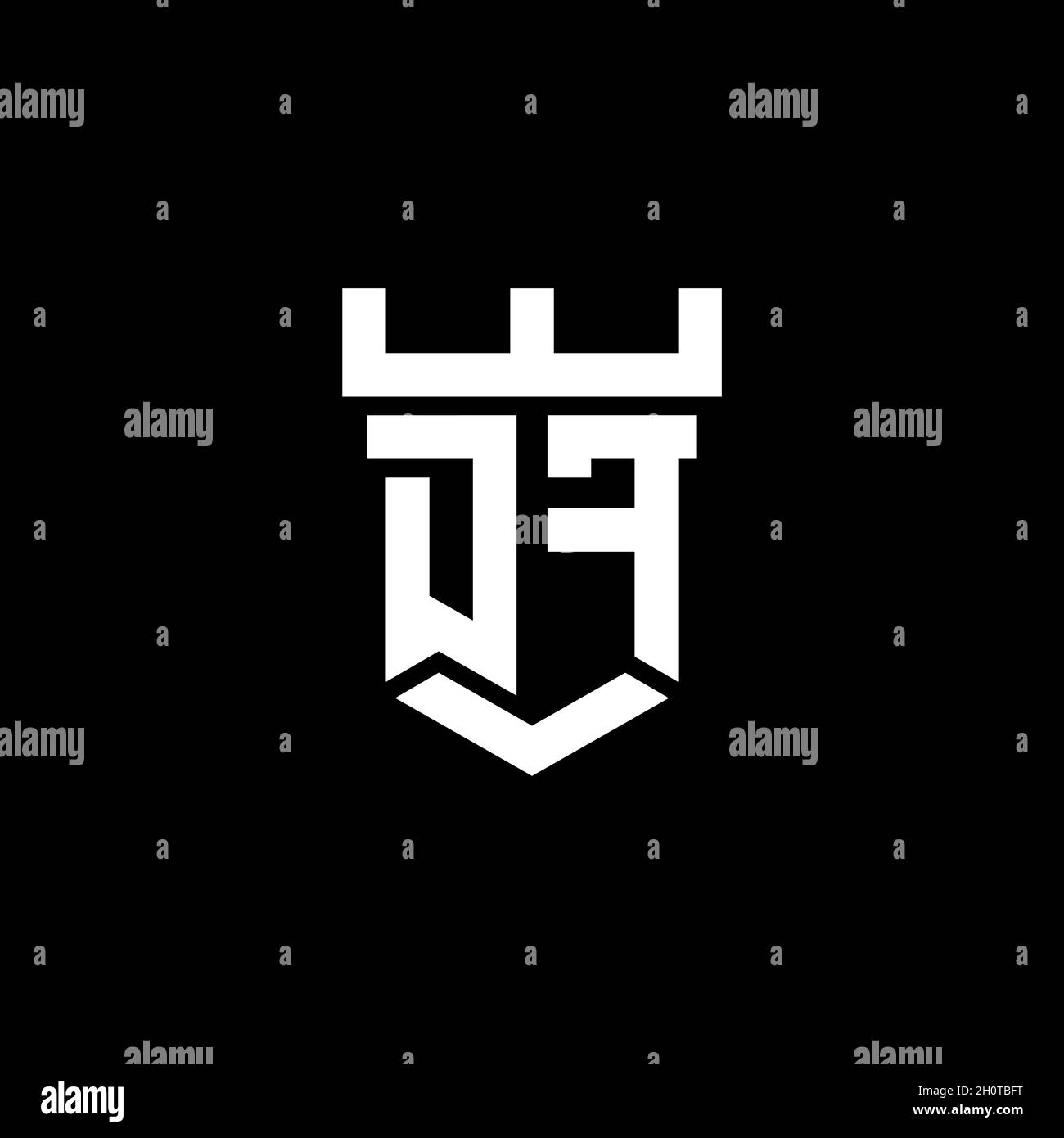 DF-Logo anfängliches Monogramm mit Burg Form Stil Design-Vorlage isoliert auf schwarzem Hintergrund Stock Vektor